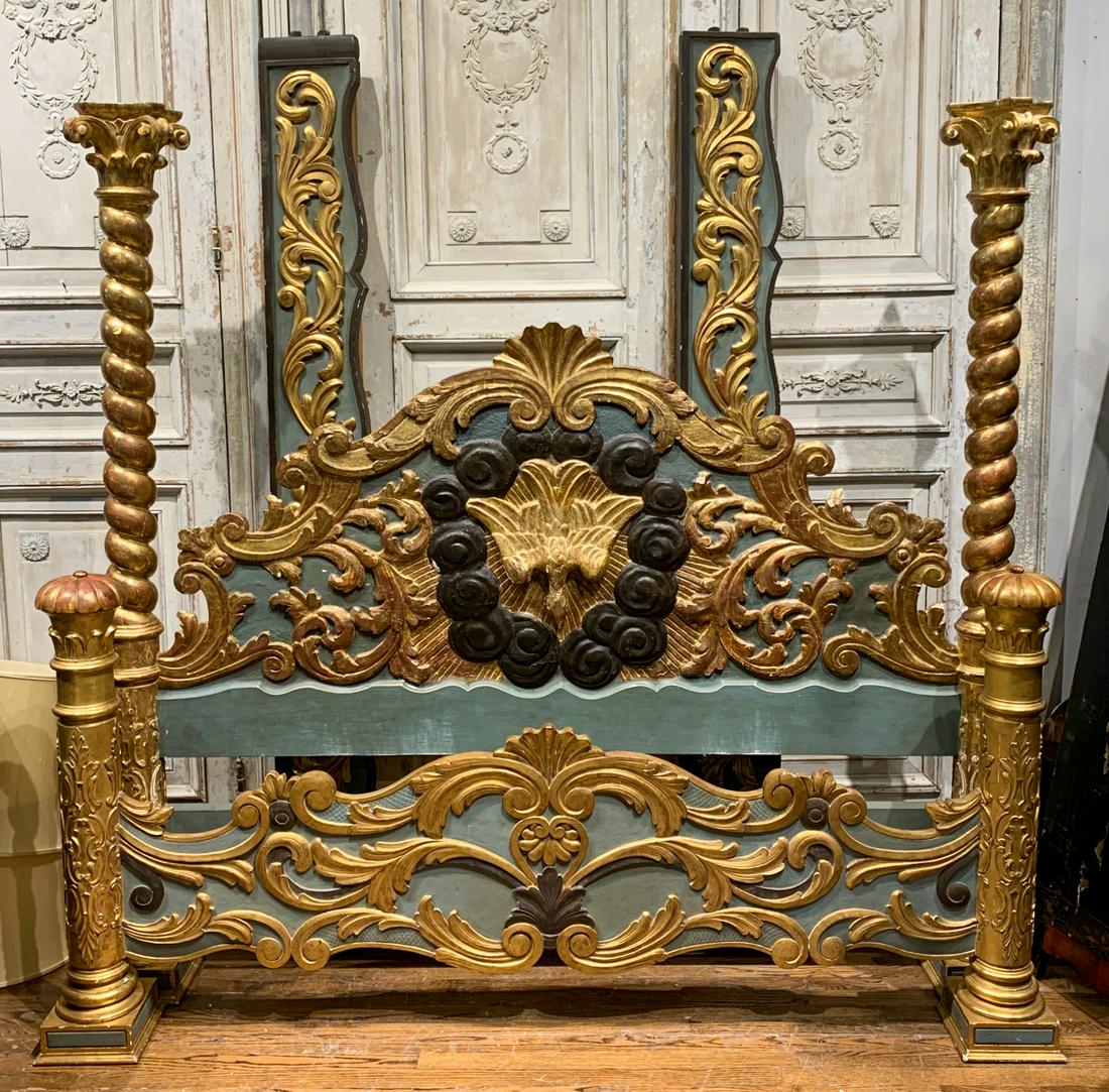 Italian Water Gilt Venetian Bed: Antique Bed Accommodates Box Spring And Mattress Up To 86 X 72 Headboard 80x77/footboard 40h. Overall Bed Length 97l See Photos