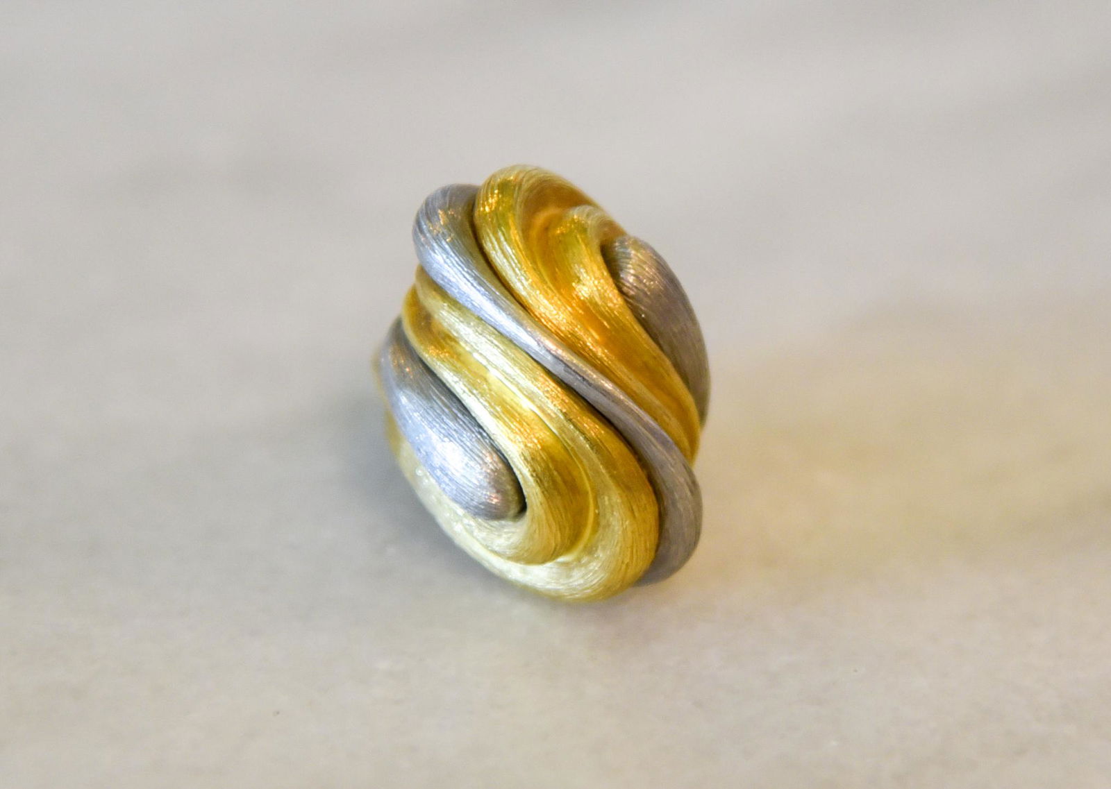 Henry Dunay 18k & Platinum Sabi Ring: 18k Yellow Gold And Platinum Freeform Designer Ring. Sabi Finish. Signed Dunay 18k Platinum. Size 6.25