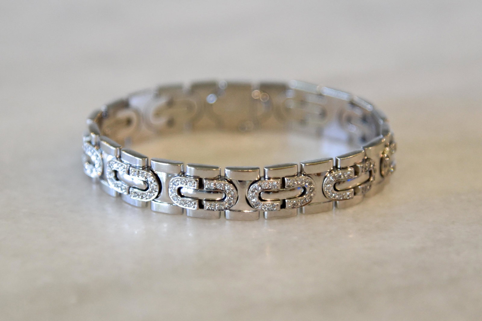 Cartier Signature C Diamond Bracelet: Circa 1996. Features Over 3 Cts Of Fine Diamonds, E- F Color, Vs Clarity. 7 1/8" Long. Signed And Numbered. Comes In Original Cartier Box.