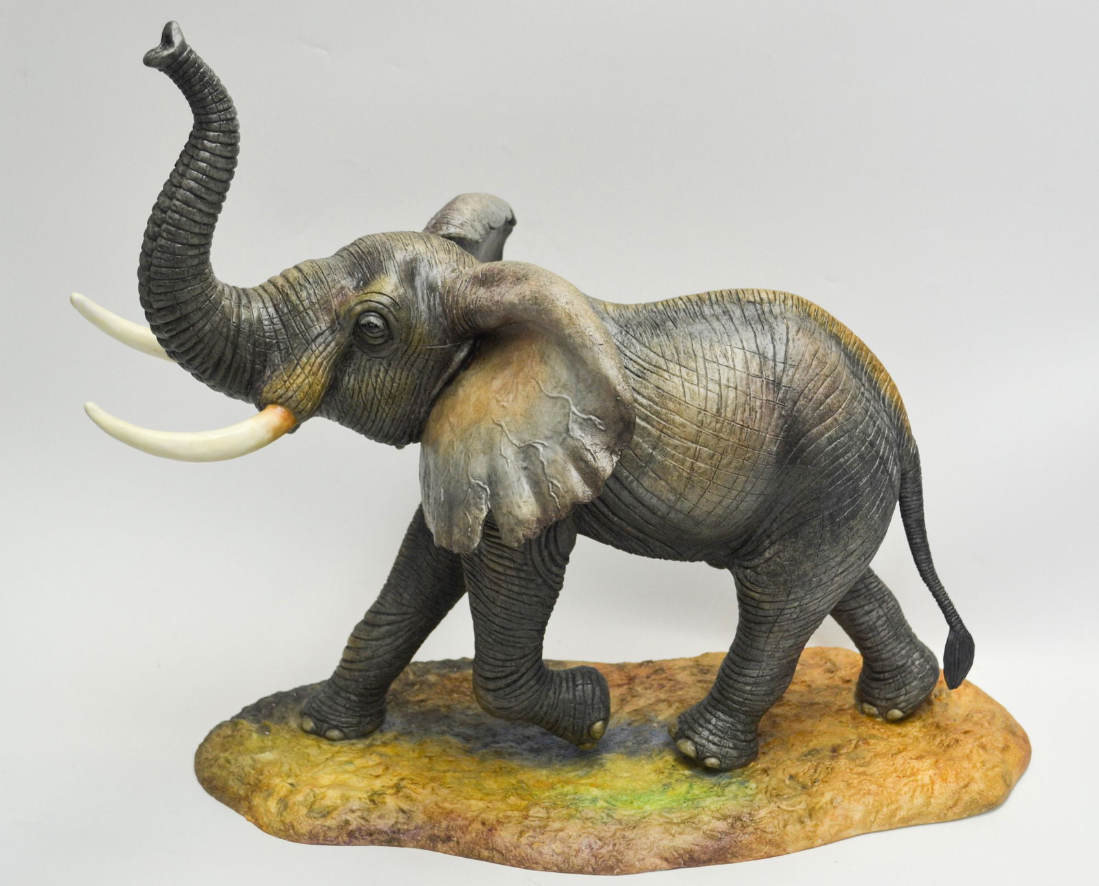 Connoisseur Porcelain Elephant Sculpture: English Fine Bone China, Decorated. Museum Quality Porcelain. A Limited Edition Of 25. Introduced: 2004. Hand Painted, Hand Created. Signed & Hallmarked On The Bottom. Closed Edition. 17h X 19w X 9d