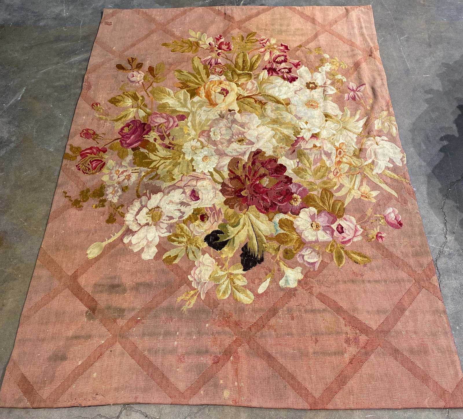 Aubusson Tapestry: 59.5x79.5, needs cleaning. P55