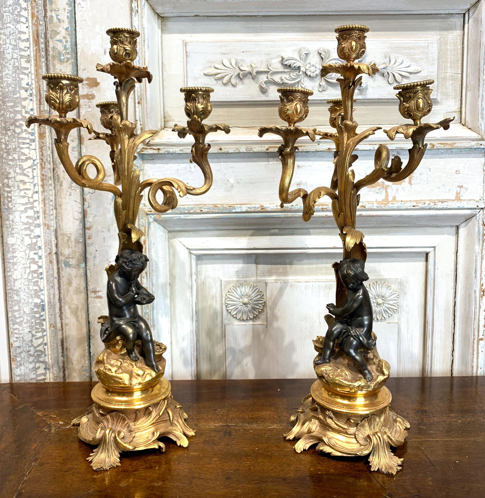Superb Pair French Louis XV Candelabra: Excellent Condition And Fine Detailing; 20 H C1870.