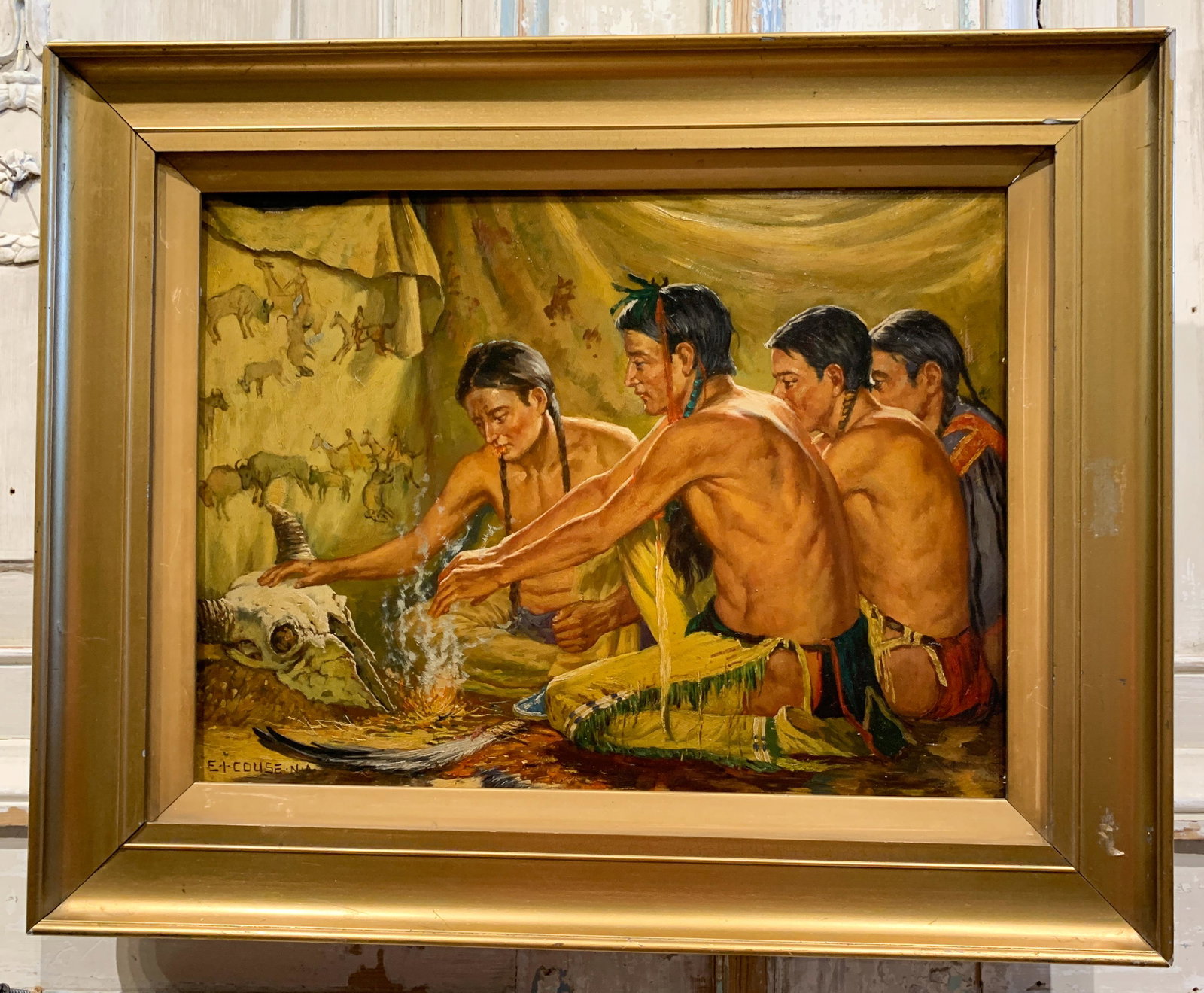 Oil On Board, After E. I. Couse N. A.: Framed 21x17. Sight 15.5x 12