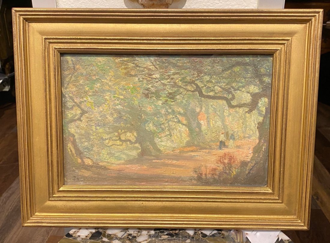 Manner Of Childe Hassam, American, 1859-1935: Oil On Board Landscape, Excellent Condition. 18.5 x 14 framed. 16.5 x 12 sight.