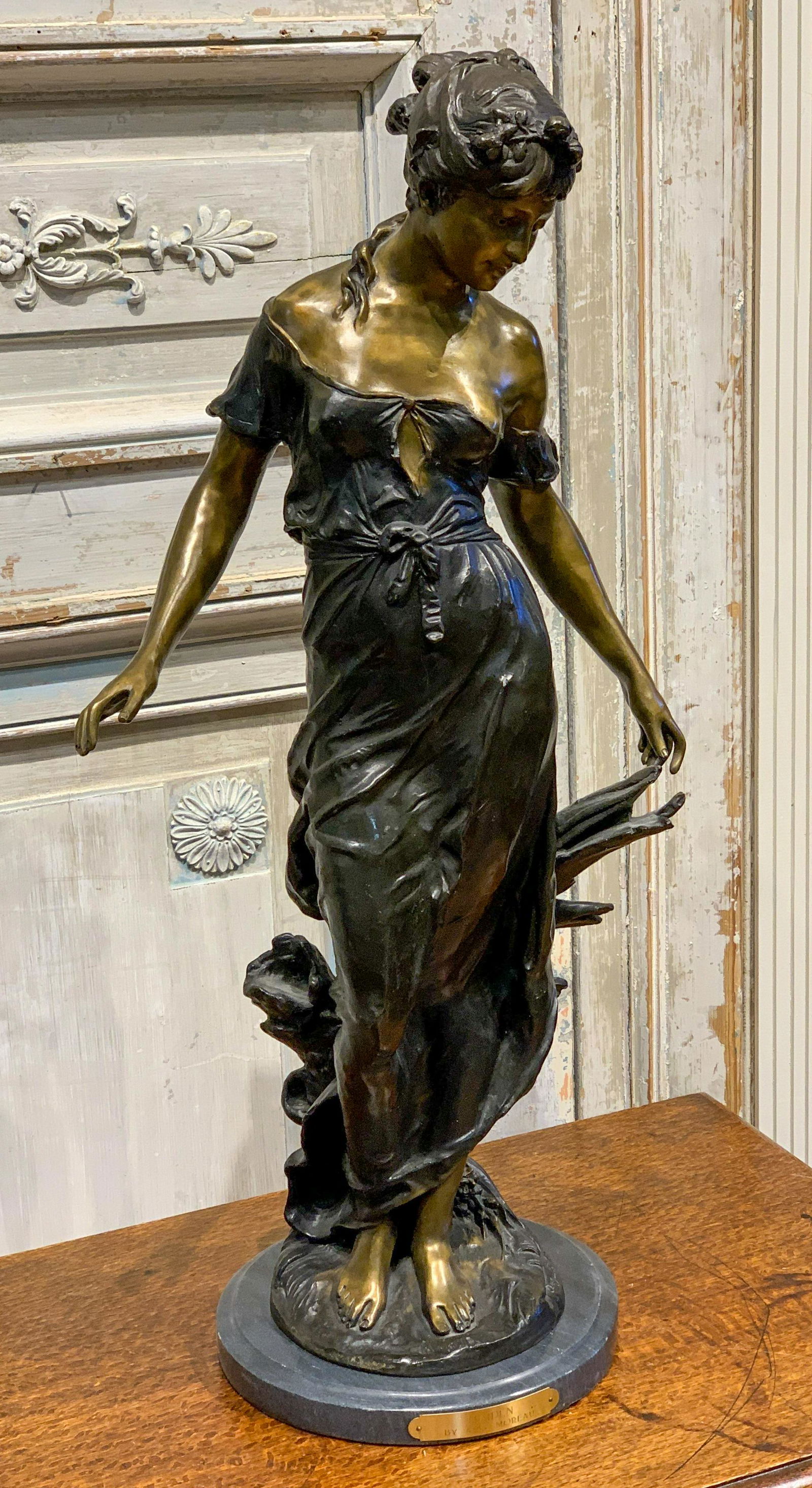 Bronze Signed Auguste Moreau: 28.5h x 13.5w x 9.5d