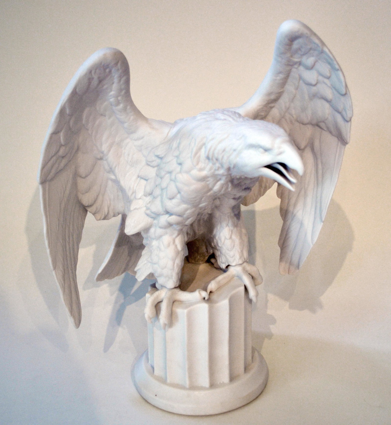 Boehm Porcelain American Bald Eagle: Bisque Porcelain White. Ltd To 76. 1961. Hand Made By The Artisans Of The Boehm Studios. 15h X 12w X 12d X 6dia.