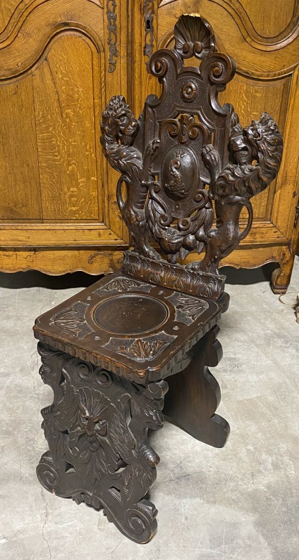 Ornately Carved Hall Chair: 15x18x44
