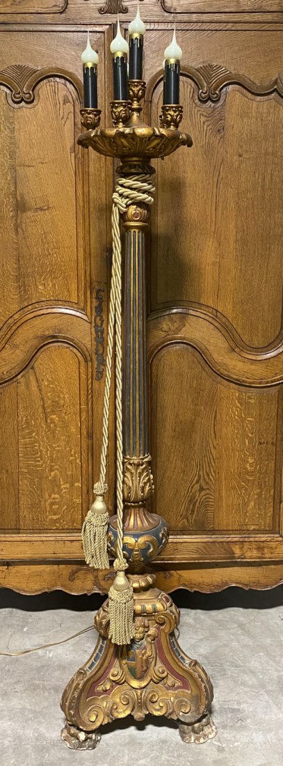Antique Wood and Plaster Floor Lamp: 67 high, see photos, Working condition unknown.