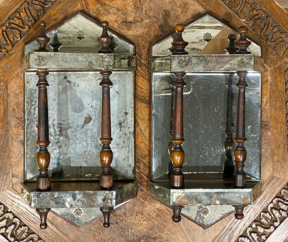 Pair Italian Venetian Mirrored Brackets: 12x6.5 Good Antique Condition, 19c