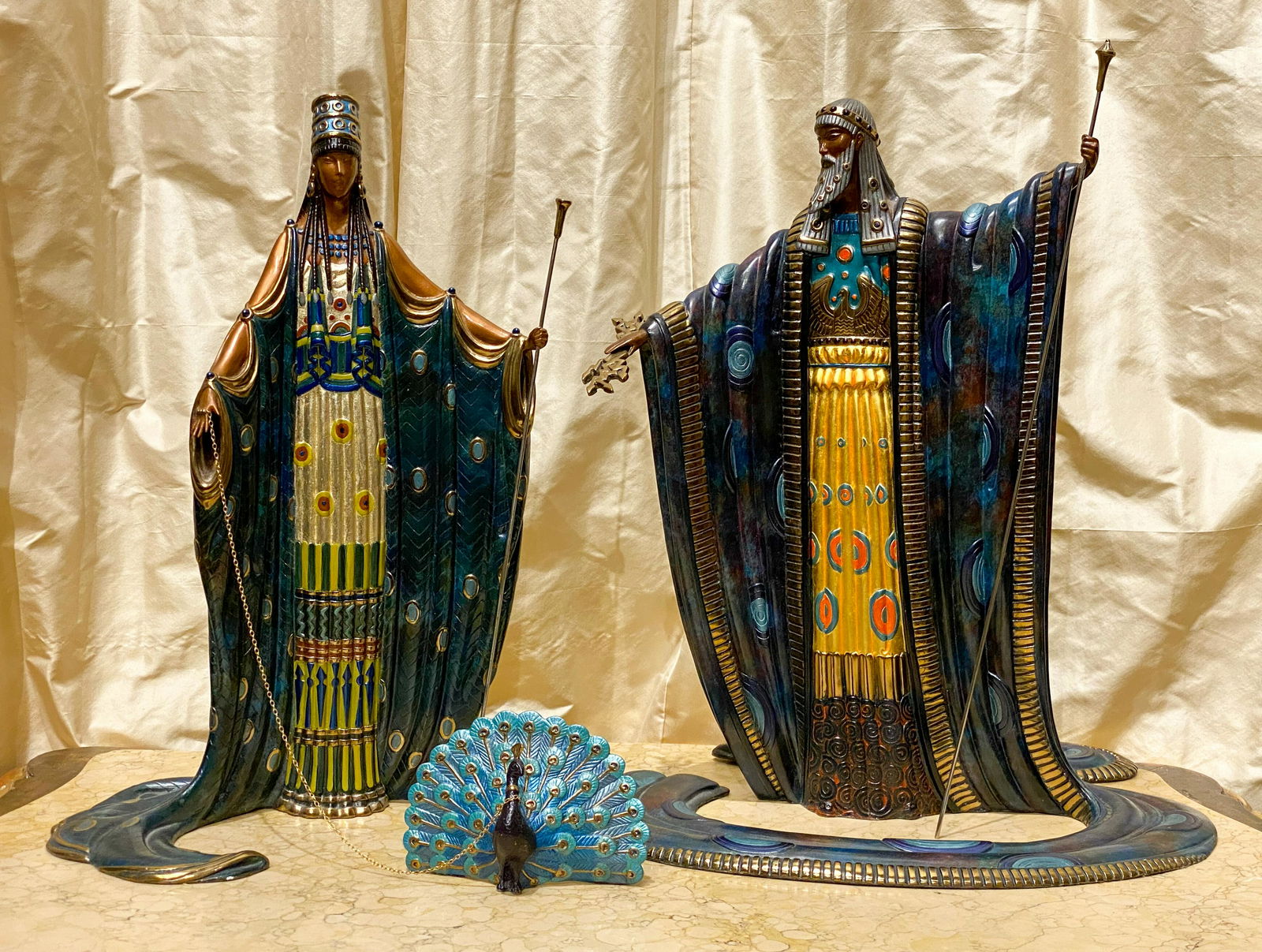 Erte, Romain De Tirtoff, Russian, Zeus & Hera: 16.5 H X 15 W, Polychrome Bronze. 1989 Treasures In Bronze With Coa. Excellent Condition.