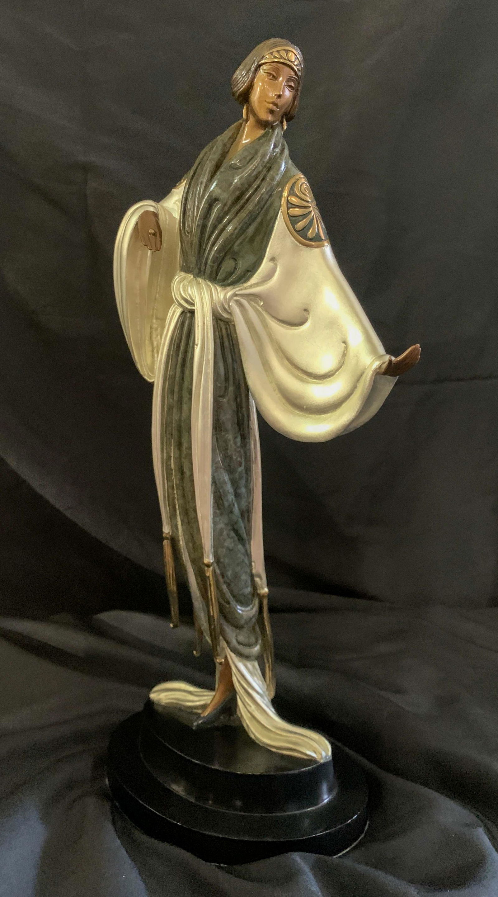 Erte, Romain De Tirtoff, Russian, Belle De Nuit: Polychrome Bronze. Images In Bronze Series, Edition 421, Number 362. 17.5 H X 7 W. With Coa And In Excellent Condition.