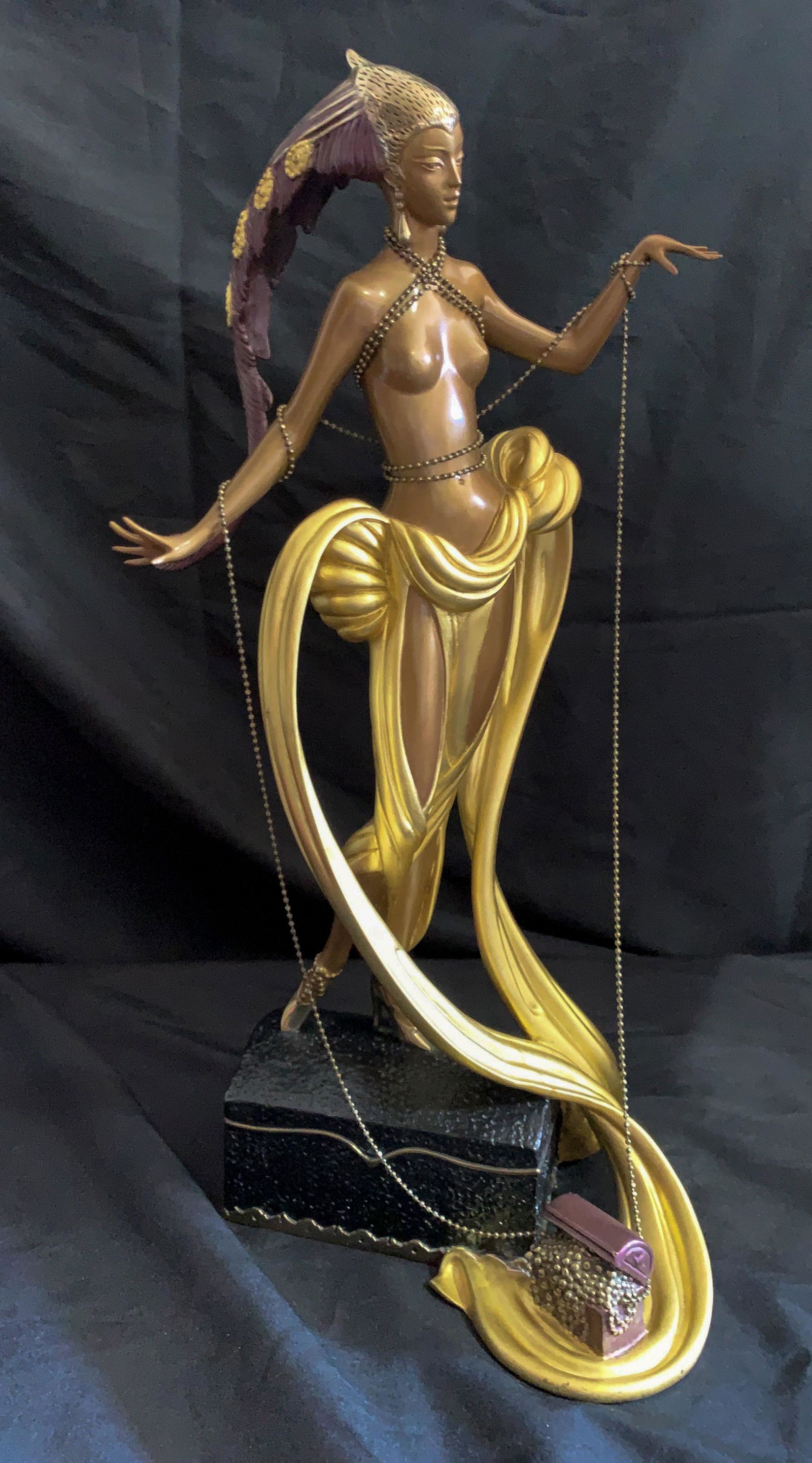 Important Erte, Pleasure Of The Courtesan #3: 19 X 10 W In Polychrome Bronze By Romain De Tirtoff. With Coa And Excellent Condition.