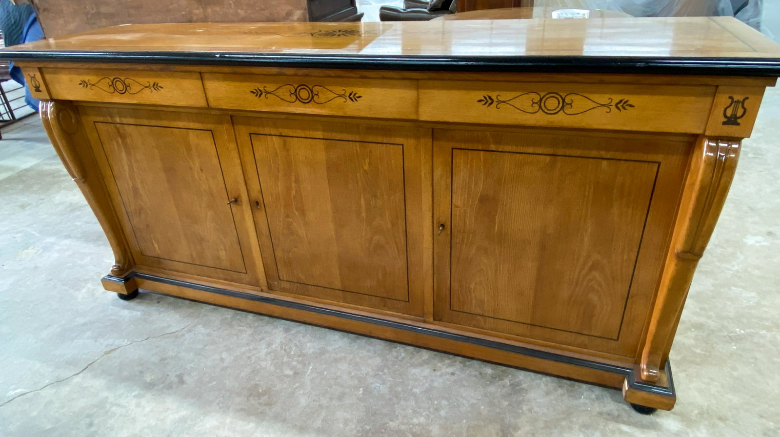 Late 19c Continental Blonde Oak Credenza: Excellent Condition, See Photos And Original Retail 80x21x37.5