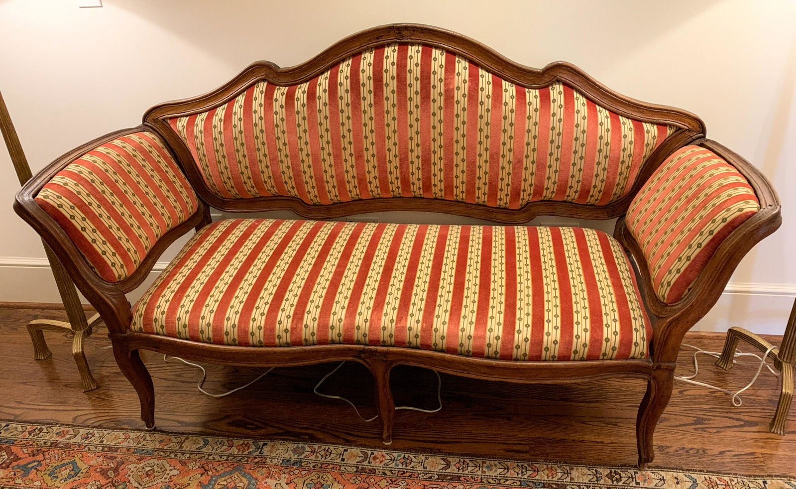 Late 18th Or Early 19th C French Walnut Settee: 73.25w X 34h X 25d, Good Condition For Age. New Upholstery