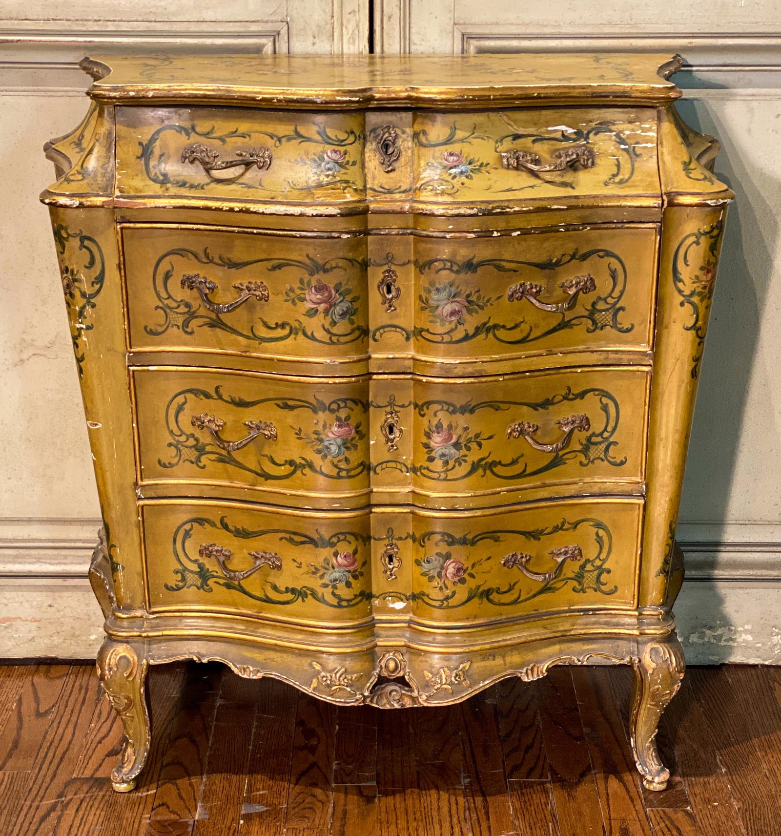 Late 19th Century Venetian Hand-painted Shaped: Commode Circa 1880 36 X 18 X 35 High. See Photos For Some Paint Loss; Structurally Sound