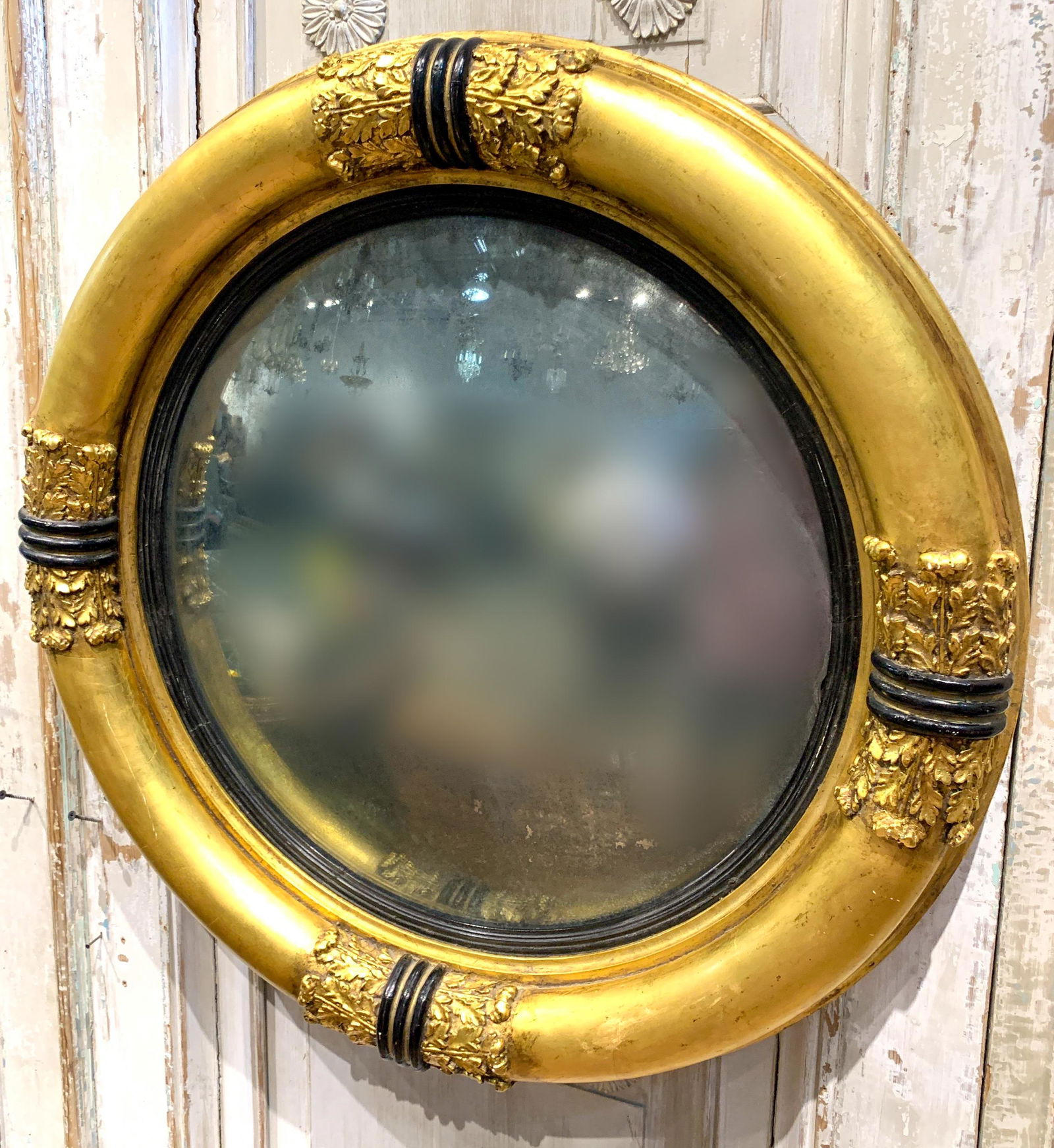 A Period American Empire Gilt Round: Bullseye Mirror; With Convex Original Mirror; Excellent Condition C.1850, 29 Dia