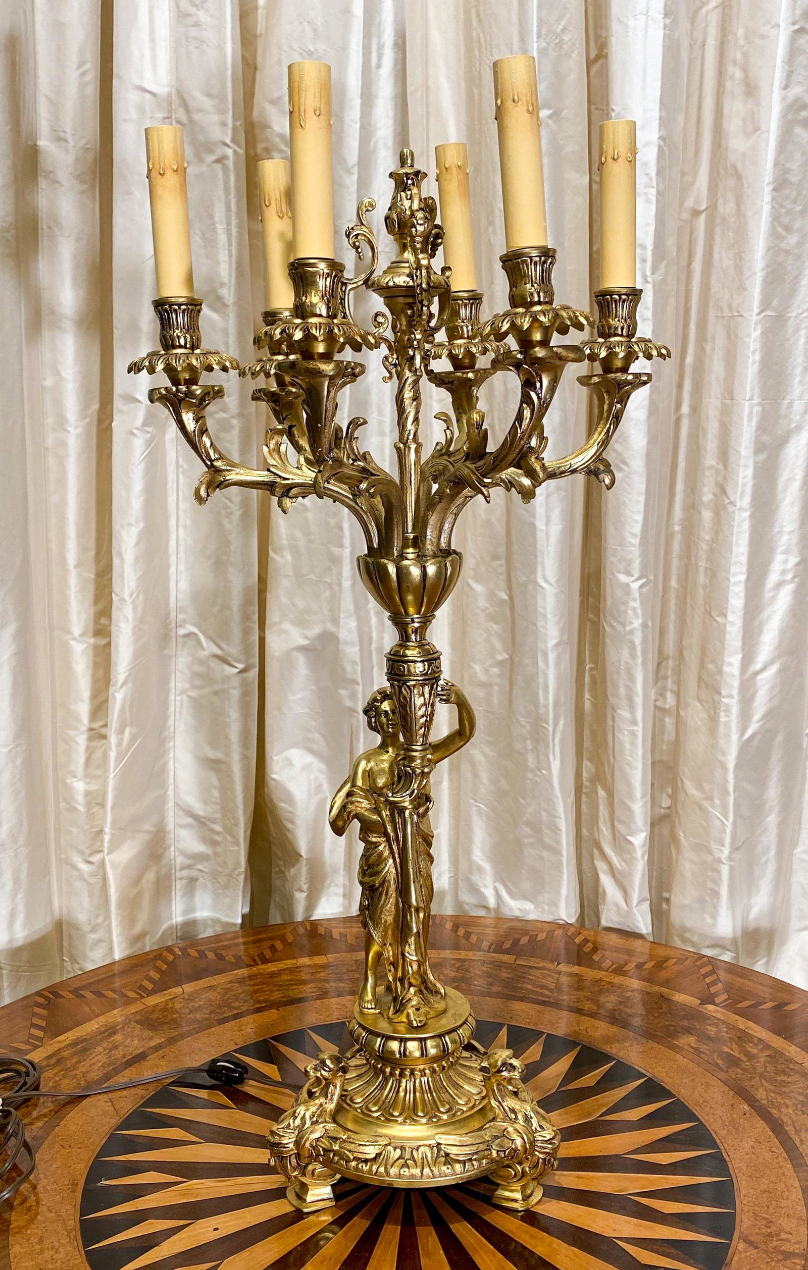 6-light Bronze Candelabra: 29.5x14 20c, working condition unknown