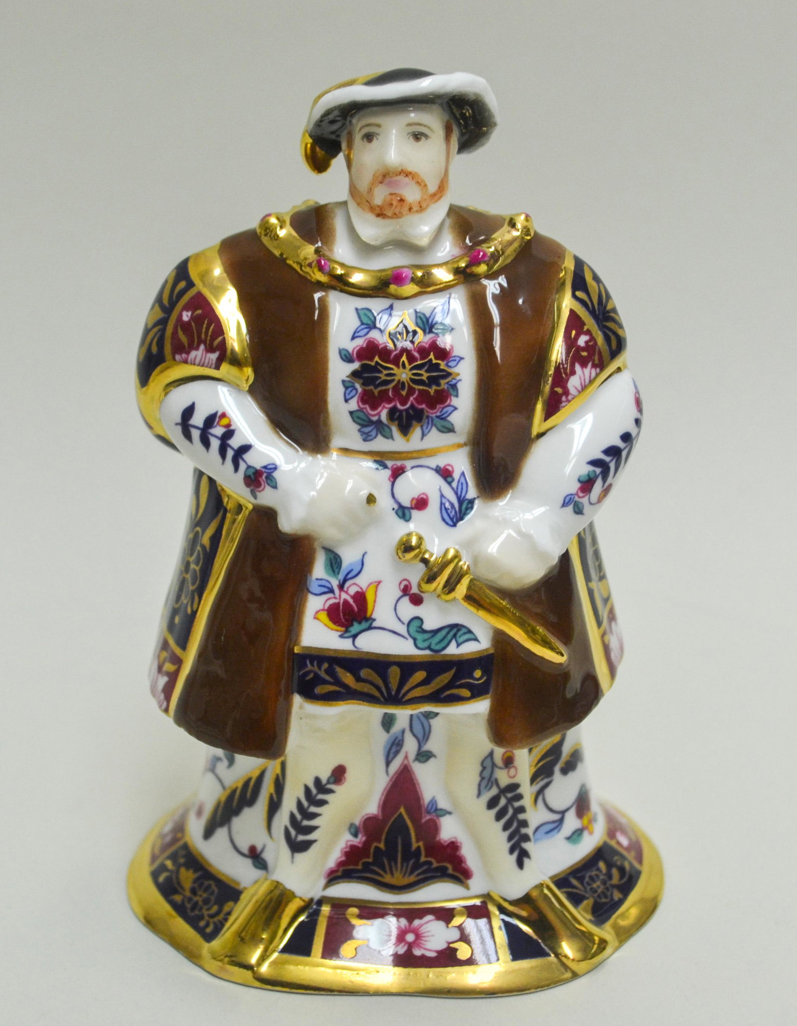 Royal Worcester Henry Viii Fig. Candle Snuffer: English Fine Bone China, Decorated. Candle Snuffer.introduced In 1989, Ltd Ed, Hallmarked By Rw, Original Box. Accented In 22 Kt Gold. Closed Edition. 5"h X 3 .5"w X 2.5"d