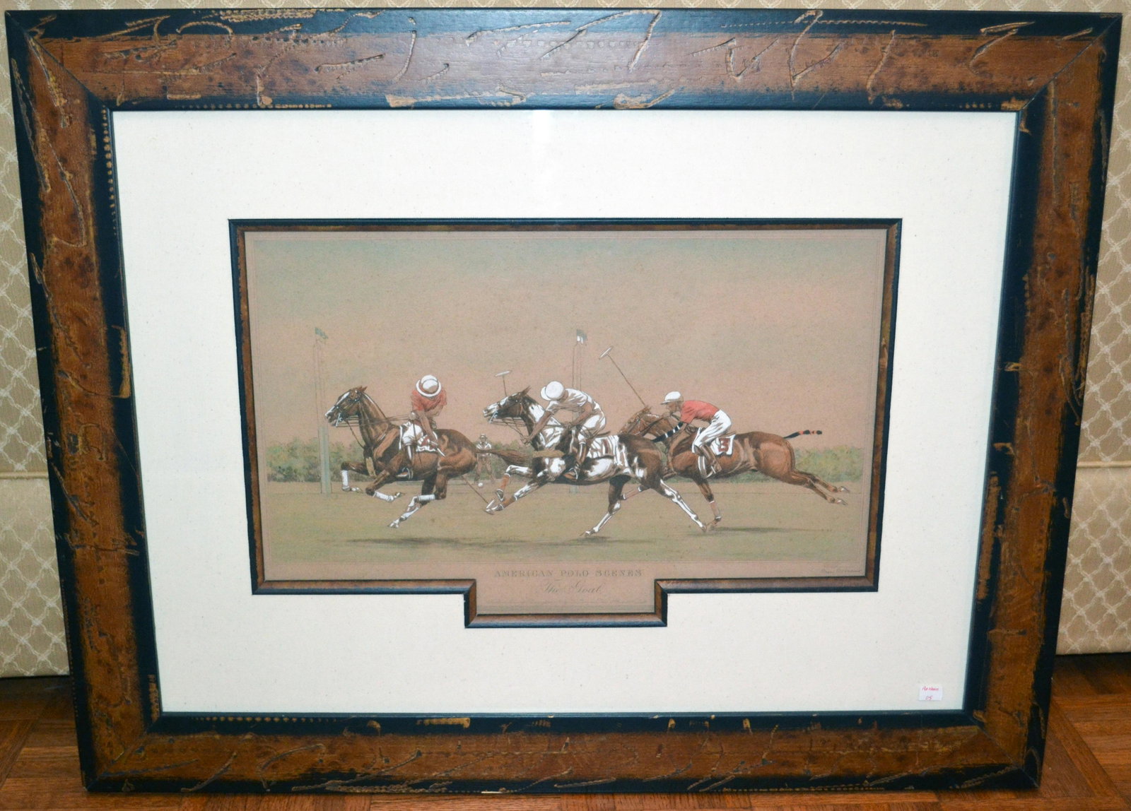 American Polo Scenes "the Save" Engraving 1930: Ny Published By The Derrydale Press, By Paul Brown, Del. Hand Colored Engraving. Linen Mat, Wood Fillet, Wood Frame. Image: 12"h X 18"w. Overall Dimensions: 24"h X 30 1/2
