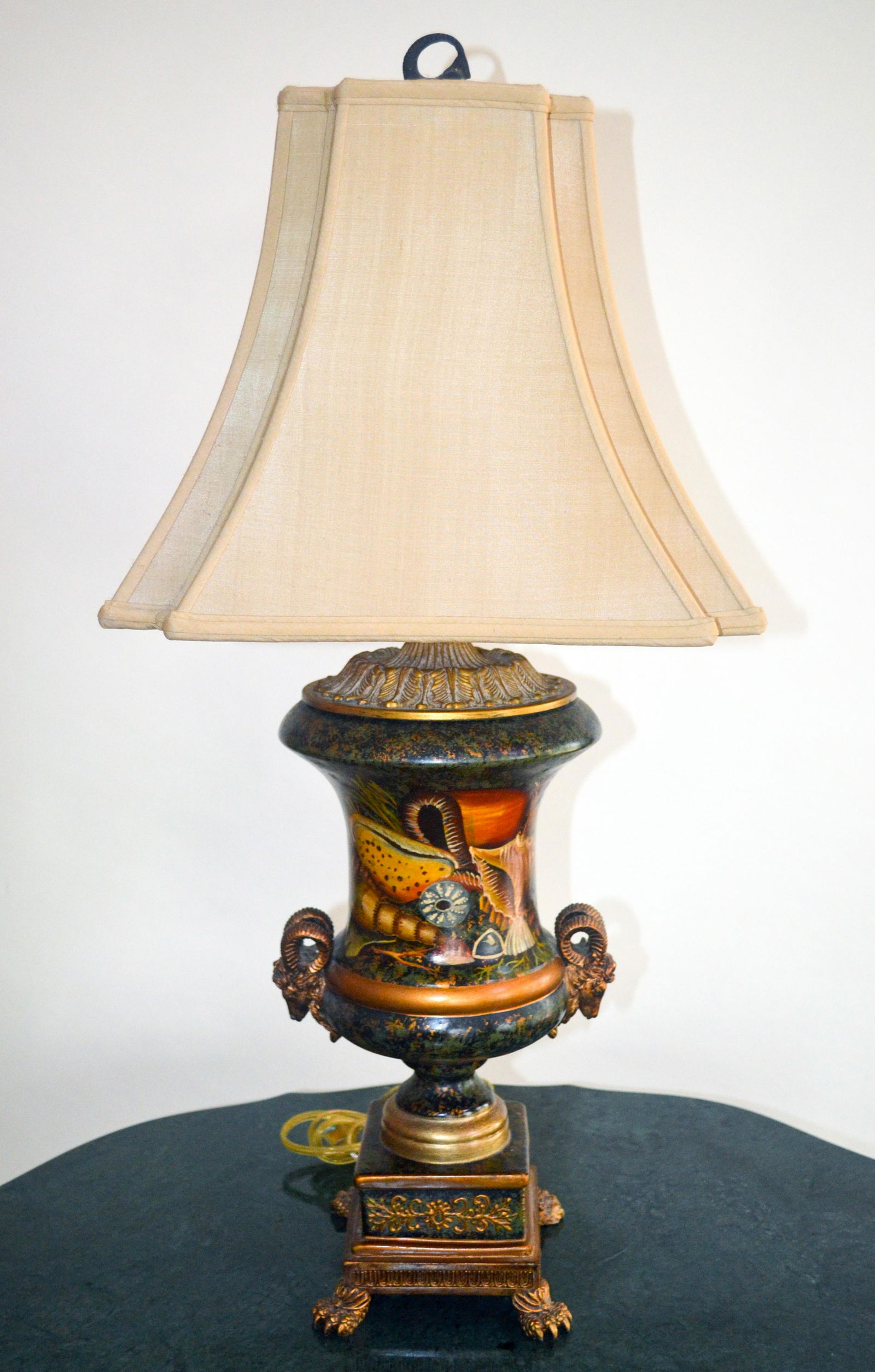 Vintage Frederick Cooper Table Lamp: Vintage Lamp And Silk Shade By Frederick Cooper. Unique In Style, With Silk Ecru Shade. 30h X 10w X 9d