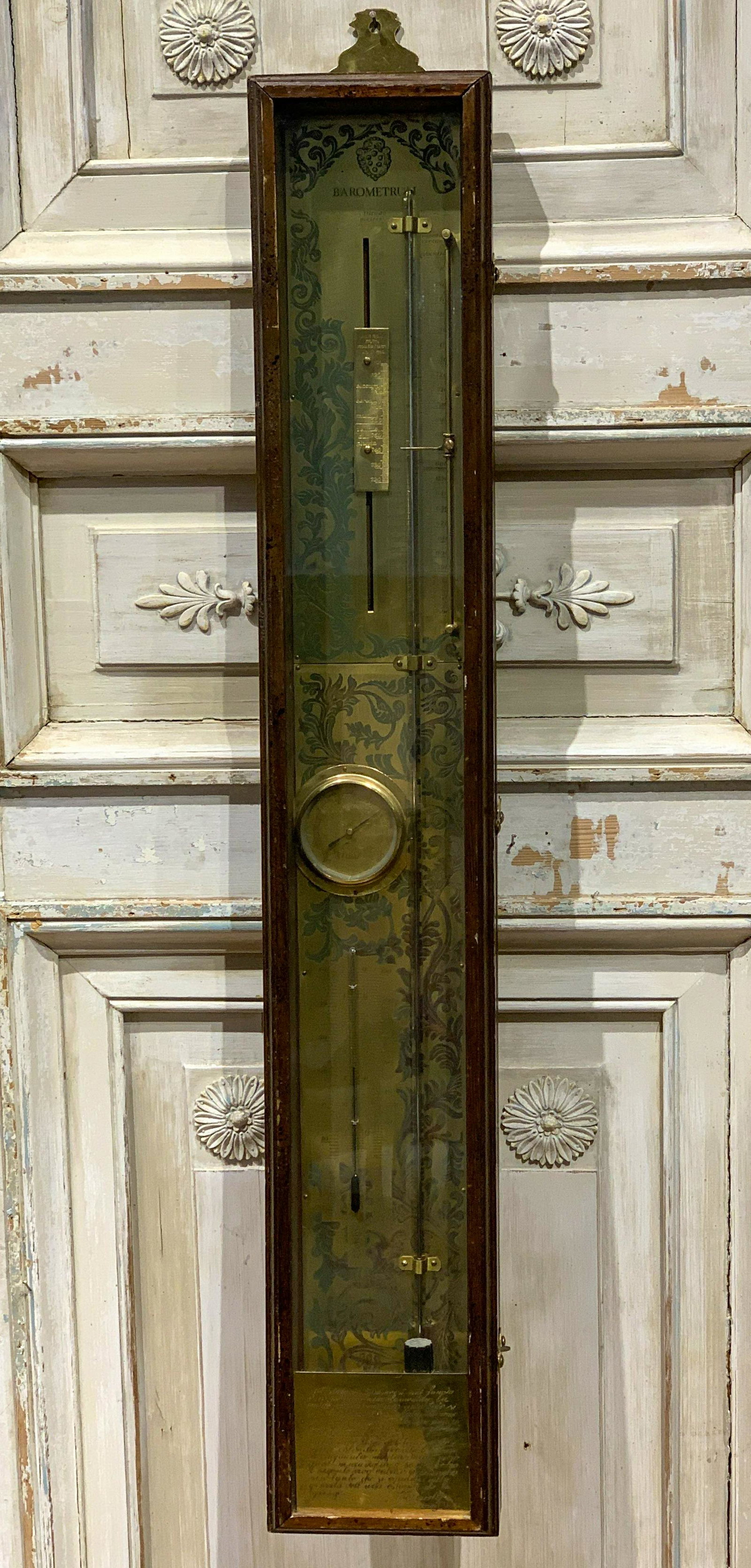 Barometer With Latin Engravings: 40.5h x 6.25w x 2.75d