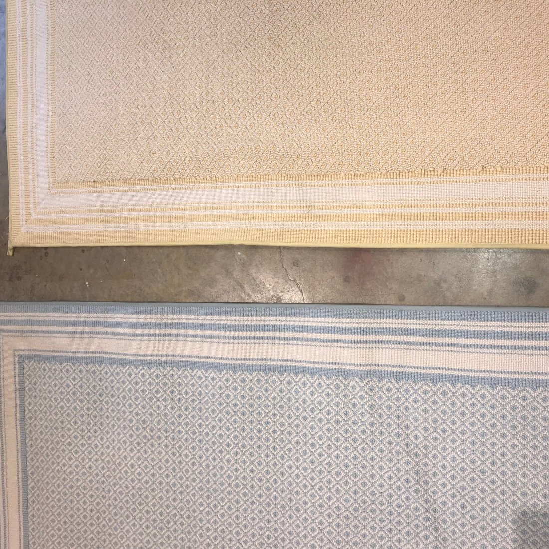 2 Custom Contemporary Rugs: By Stark. Blue 13'5 x 10'; Beige 15 x 12'1. See photos for some soiling.