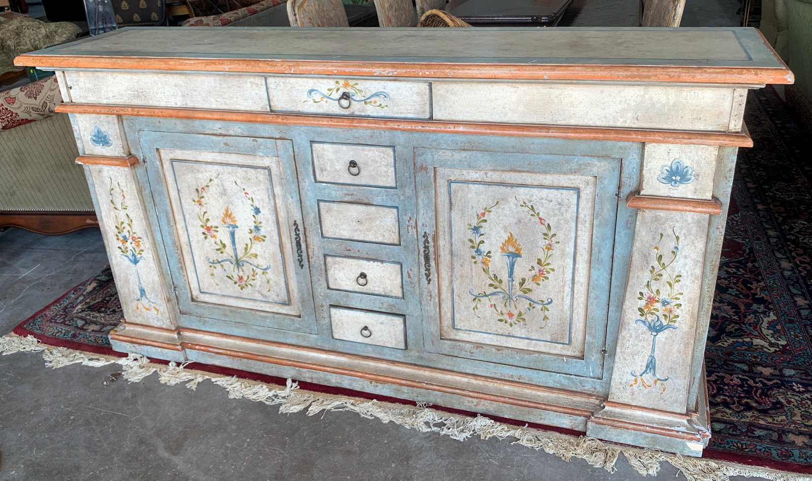 Good Quality Italian Painted Credenza: 20 th c 80 inches long by 43 inches high by 19 inches deep