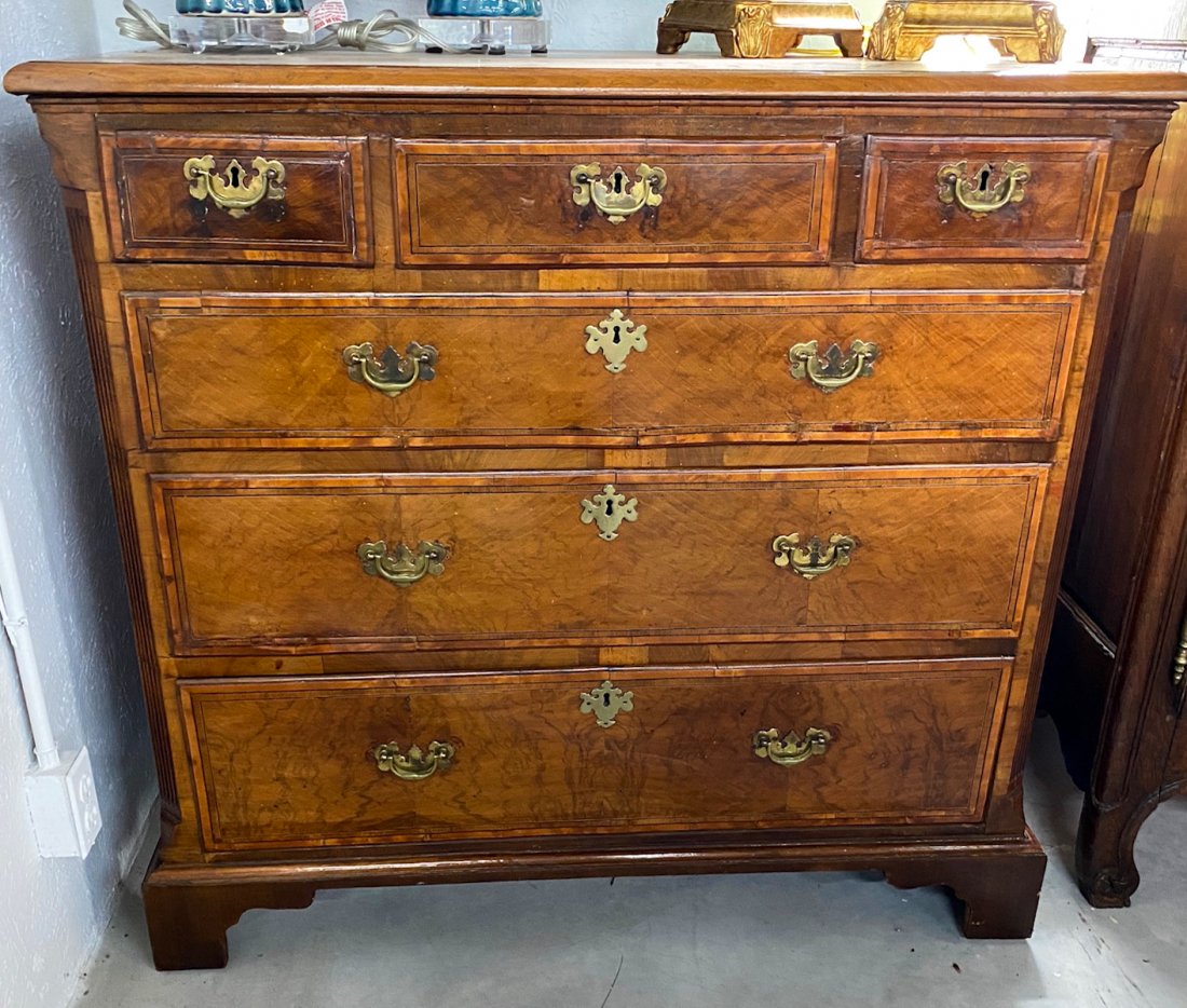 19th Century Tall Chest: 42 wide by 39 1/2 high by 21 1/2 deep. Very good condition, see photos for aging and slight repair to draw escutcheon