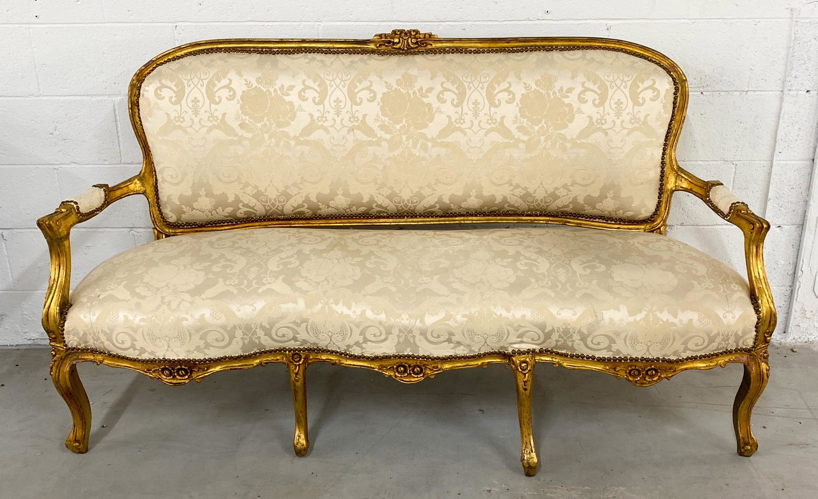 19 Th C, French Louis Xv Style Settee: 66x24x38; with gilt finish