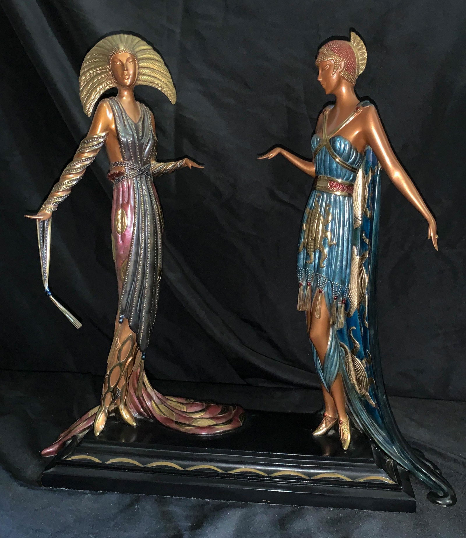 Erte, Romain De Tirtoff, Bronze, Two Vamps: 19 H X 17 Treasures In Bronze, 514/3. Excellent Condition With Coa.