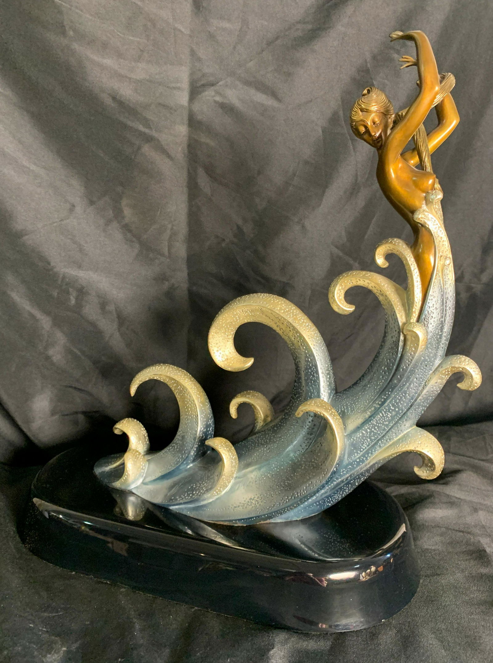Erte, Romain De Tirtoff, Bronze, The Wave: Glamour In Bronze Series. 16 W X 18 H Excellent Condition With Coa