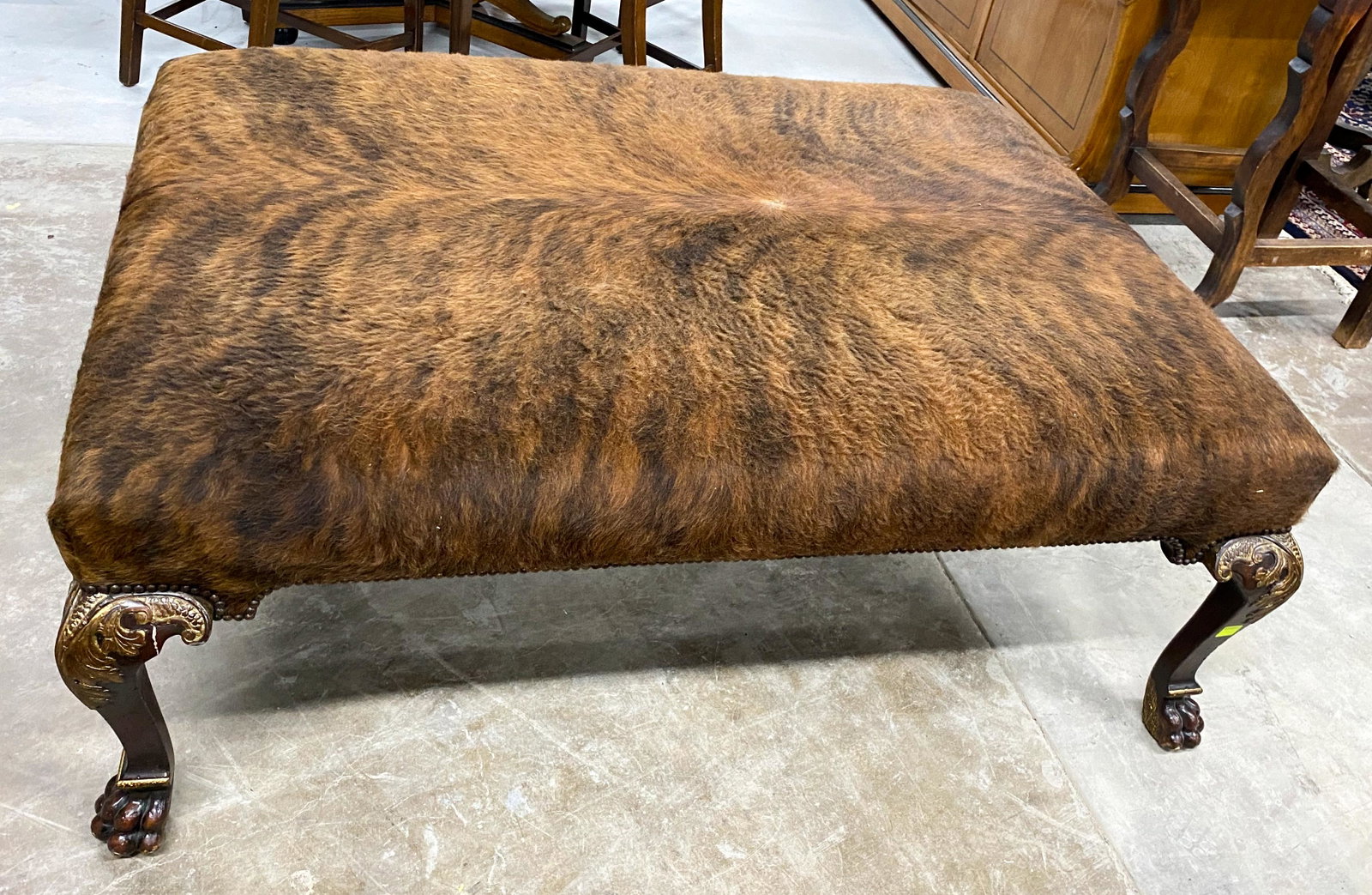 Faux Hide Ottoman: Ottoman. 52x38x21h