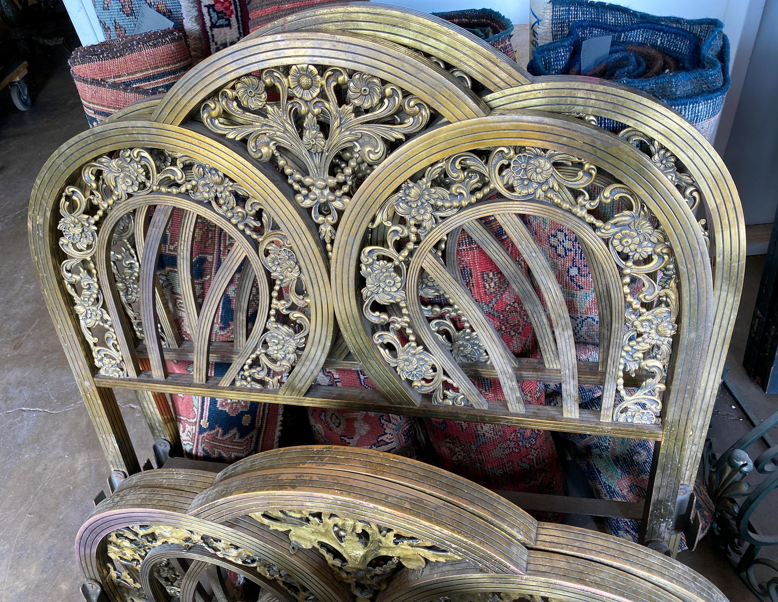 Vintage Brass Bedroom Suite: American Late Victorian, Vintage Bedroom Suite Of Twin Beds And Pair Of Glass Side Cabinets Headboards Are 40x36 C. 1890-1910 Stands Are 18x13x20