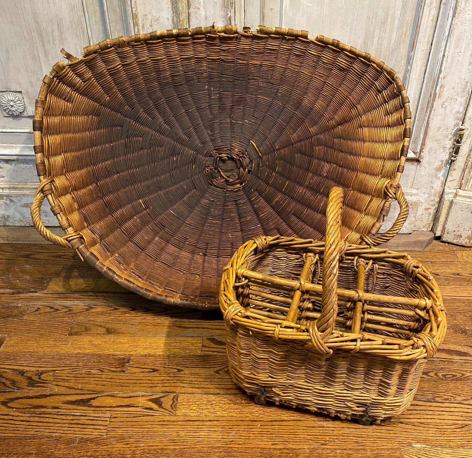 2 French Antique Baskets: .