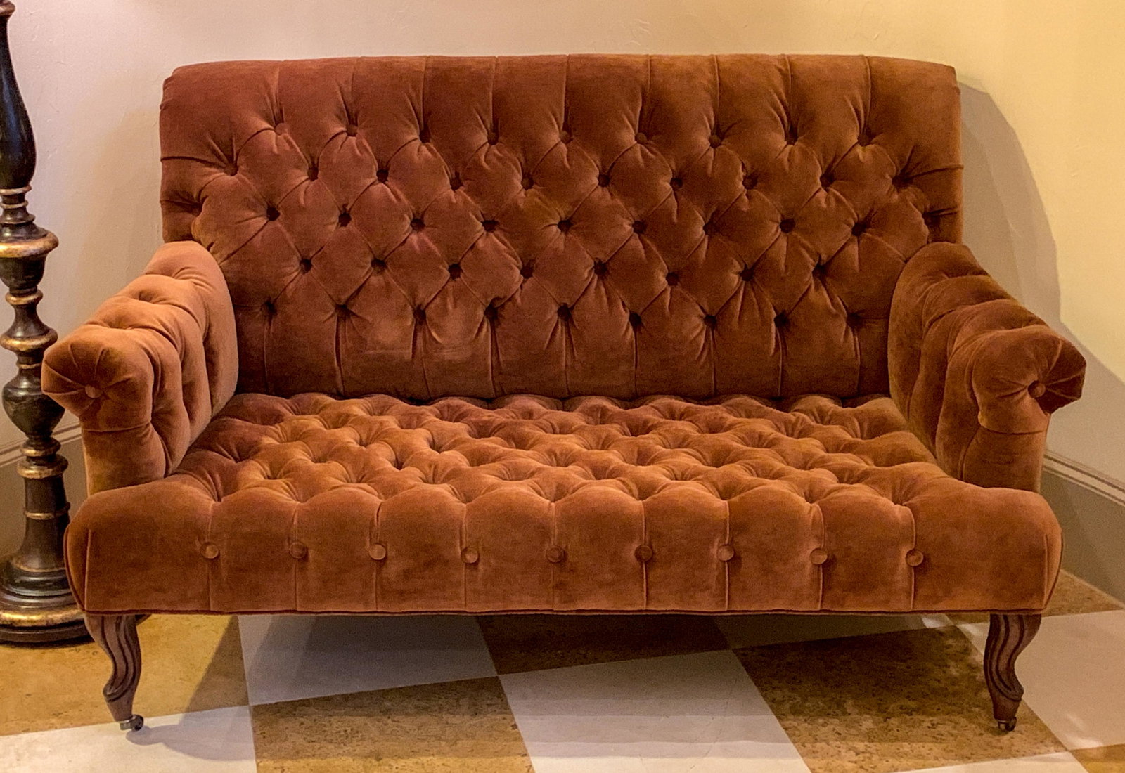 Custom Caracole Tufted Velvet Settee: 35.5 H X 37d X 57w From Gary Riggs