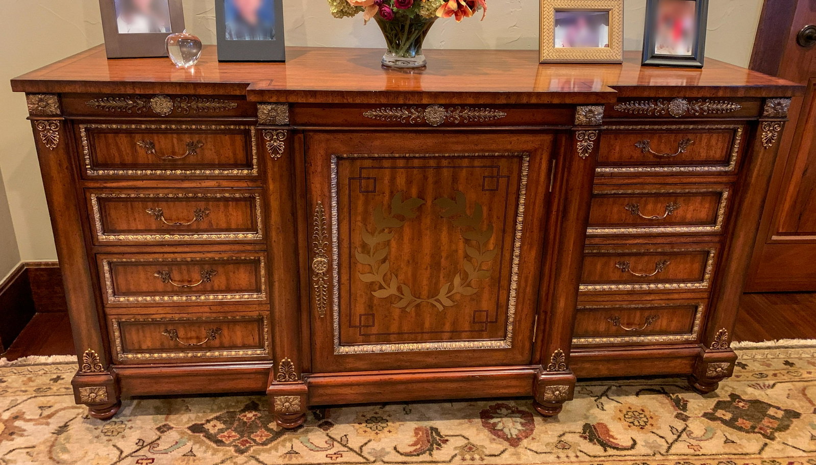 Maitland Smith Credenza, Mahogany: 67w X 24d X 34.5h Parcel Gilt With Brass Inlay And Mounts.