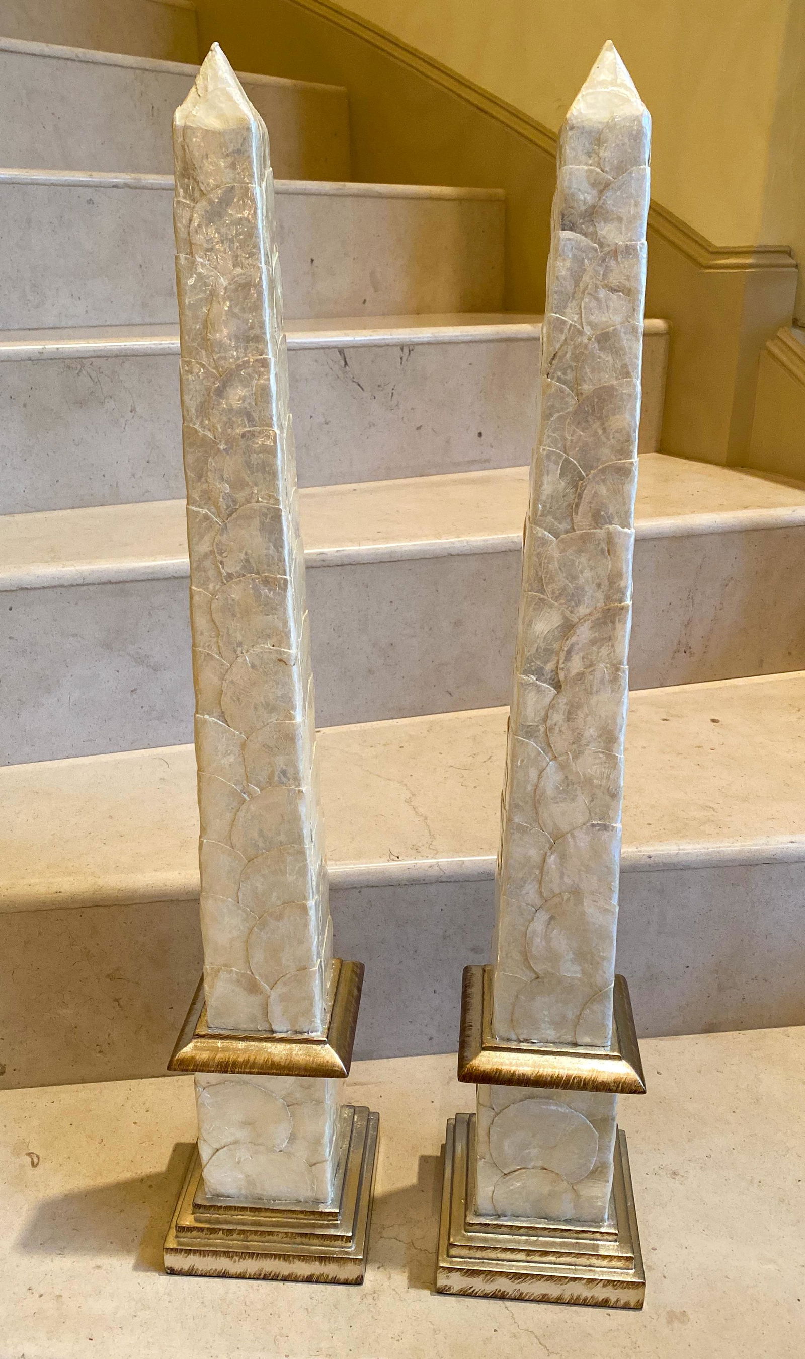 Pair Of John Richard Capiz Obelisks: 31.5 x 5.5