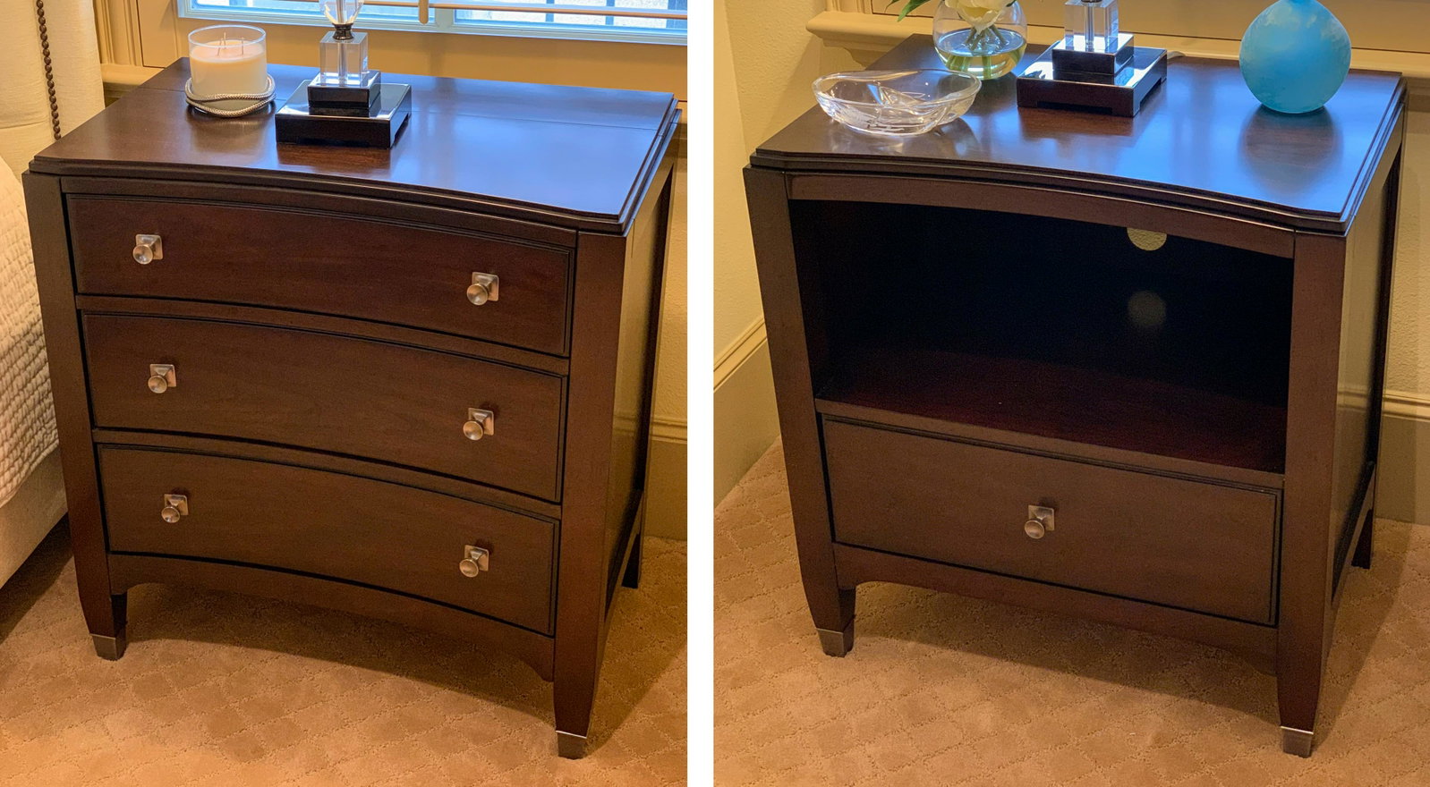 Companion Pair Of Night Stands: Each 26w X 16d X 28h One 3 Drawer And Other 1 Drawer.