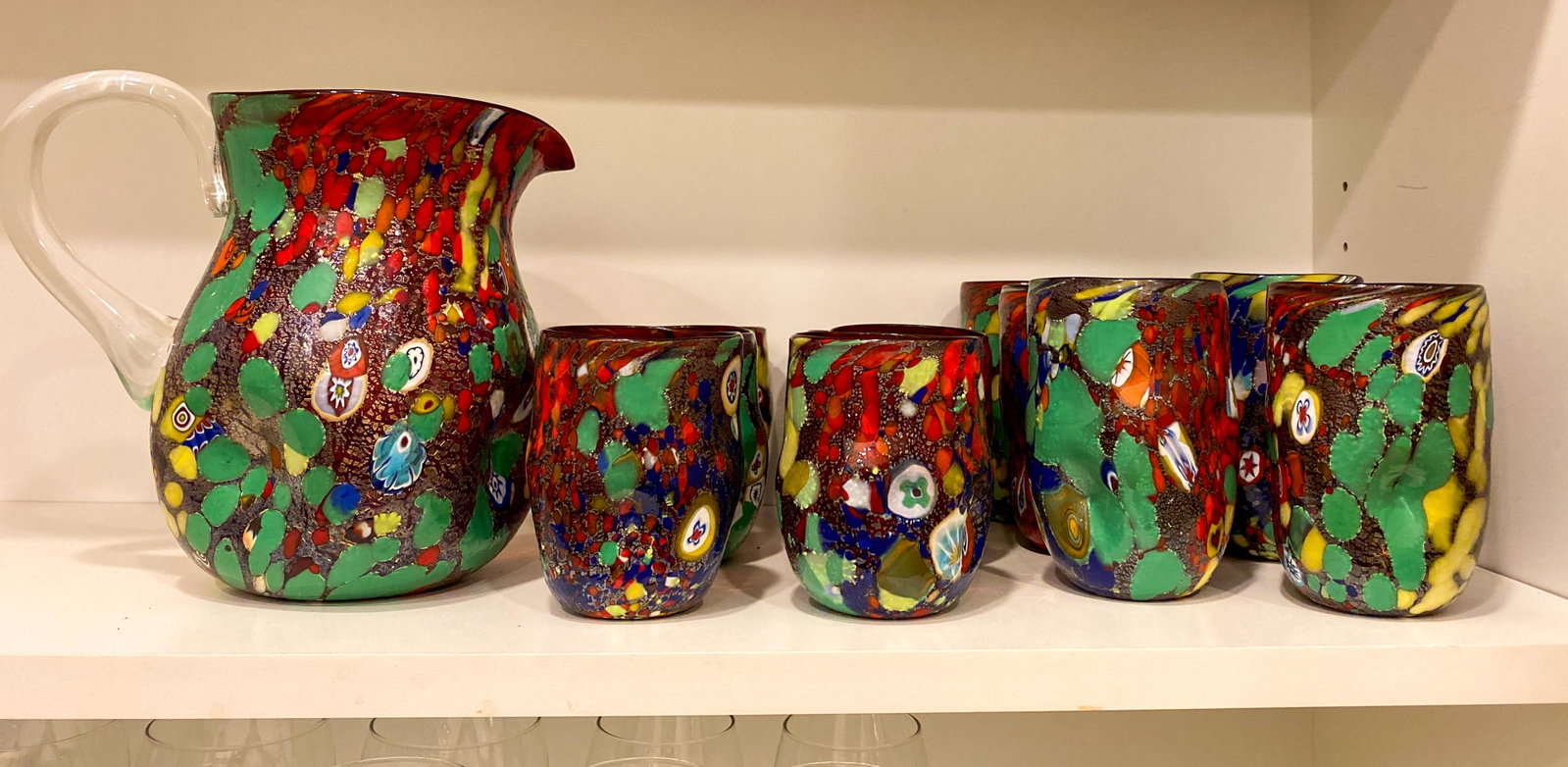 13 Pc Murano Glass Barware: 20c Italian