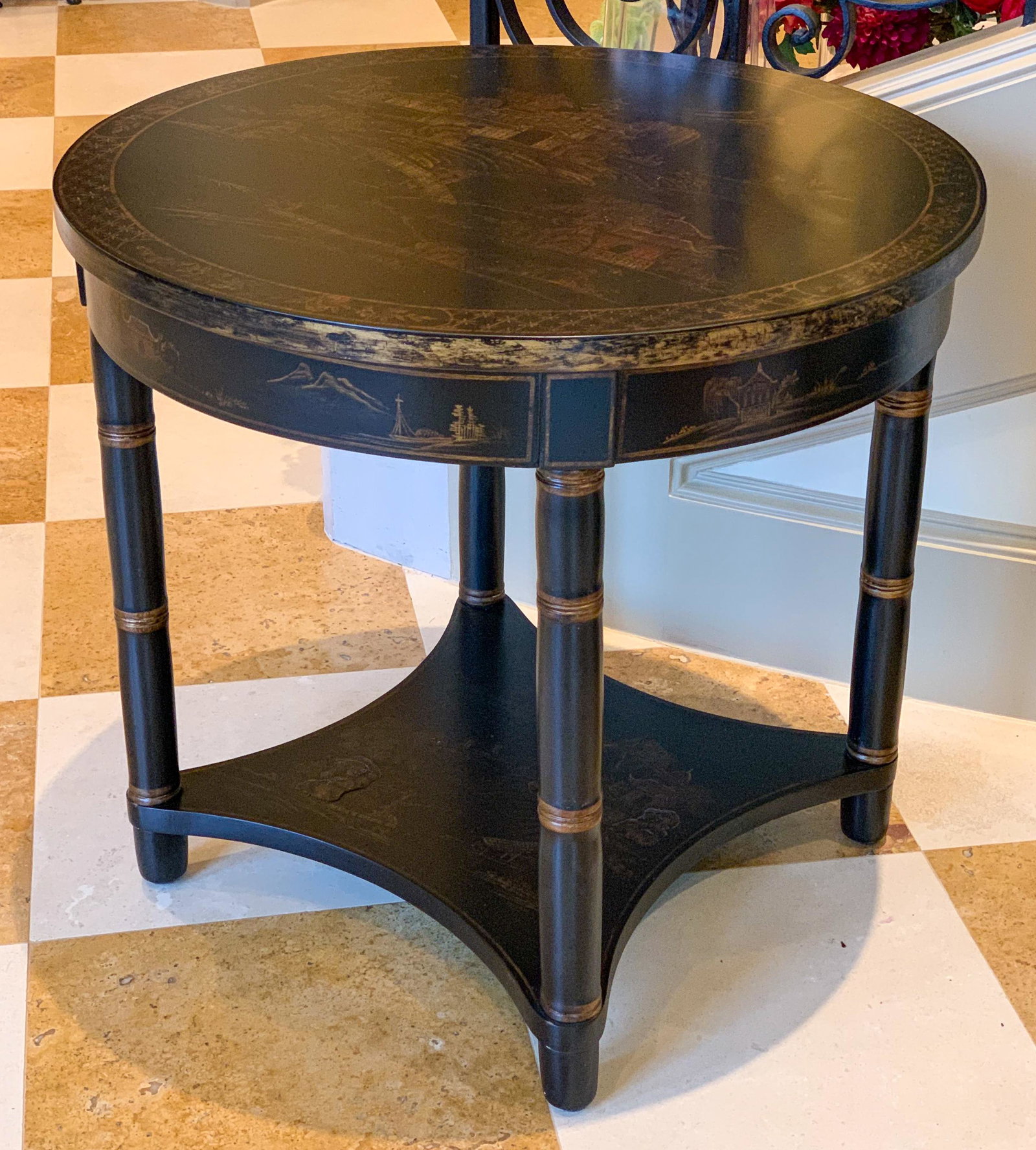 Chinoiserie Style Table: 28.5w x 26.5h