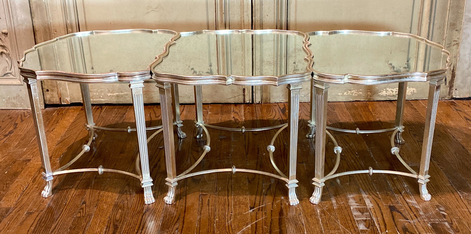 Silvered Mid-century Modern Cocktail Table: 3-part; High Quality With Mirrored Top 59x26x18