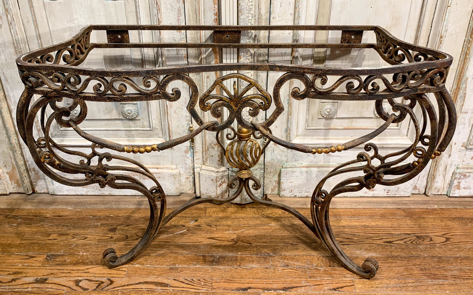 French Style Wrought Iron Console, Old Patina: 48 W X 21 D X 33 H