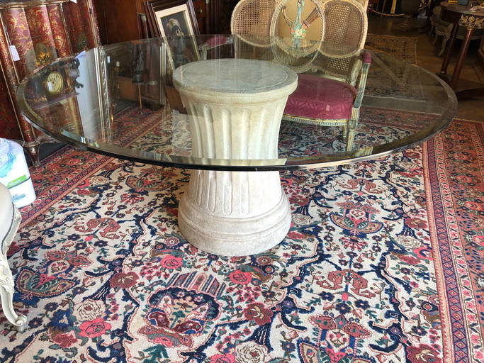 Glass Top Table With Cast Stone Base