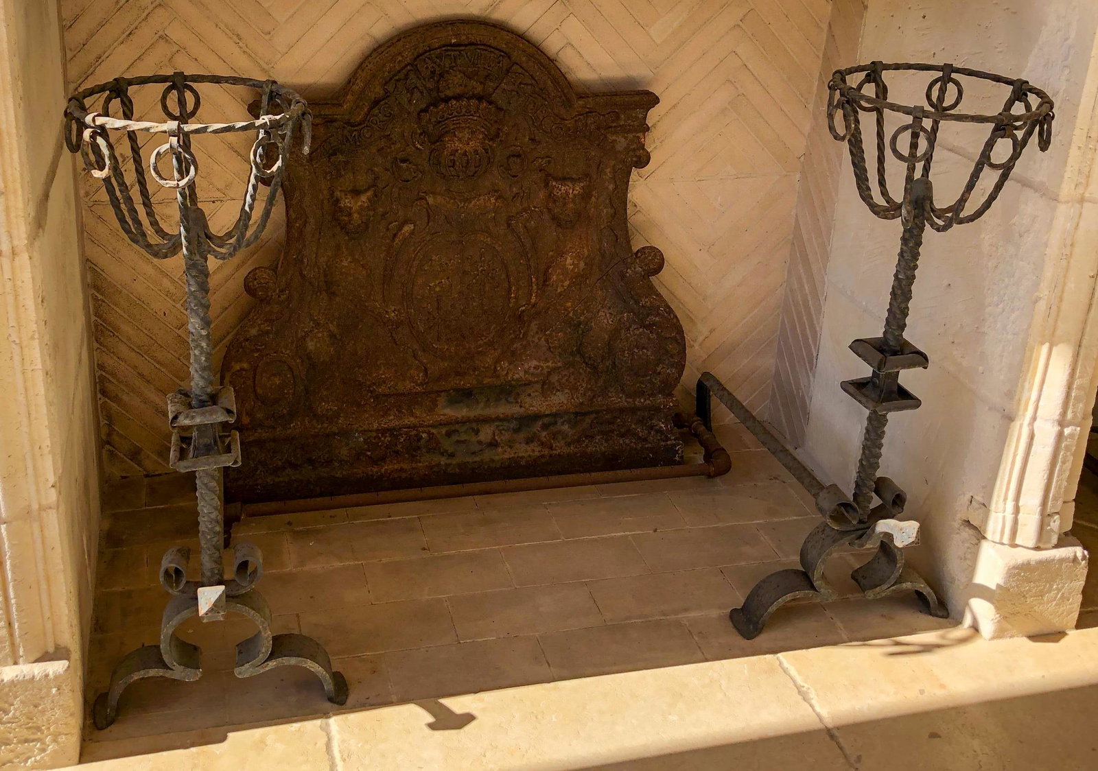 Pair Large Scale Andirons: 33.5 H X 14.5 W X 28 D; Iron