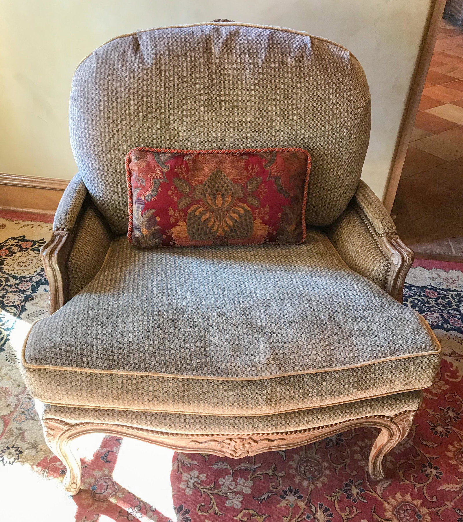Pair Of French Louis Xv Style Bergeres: 20th Century With High End Upholstery, Fine Quality 38 X 36 X 36