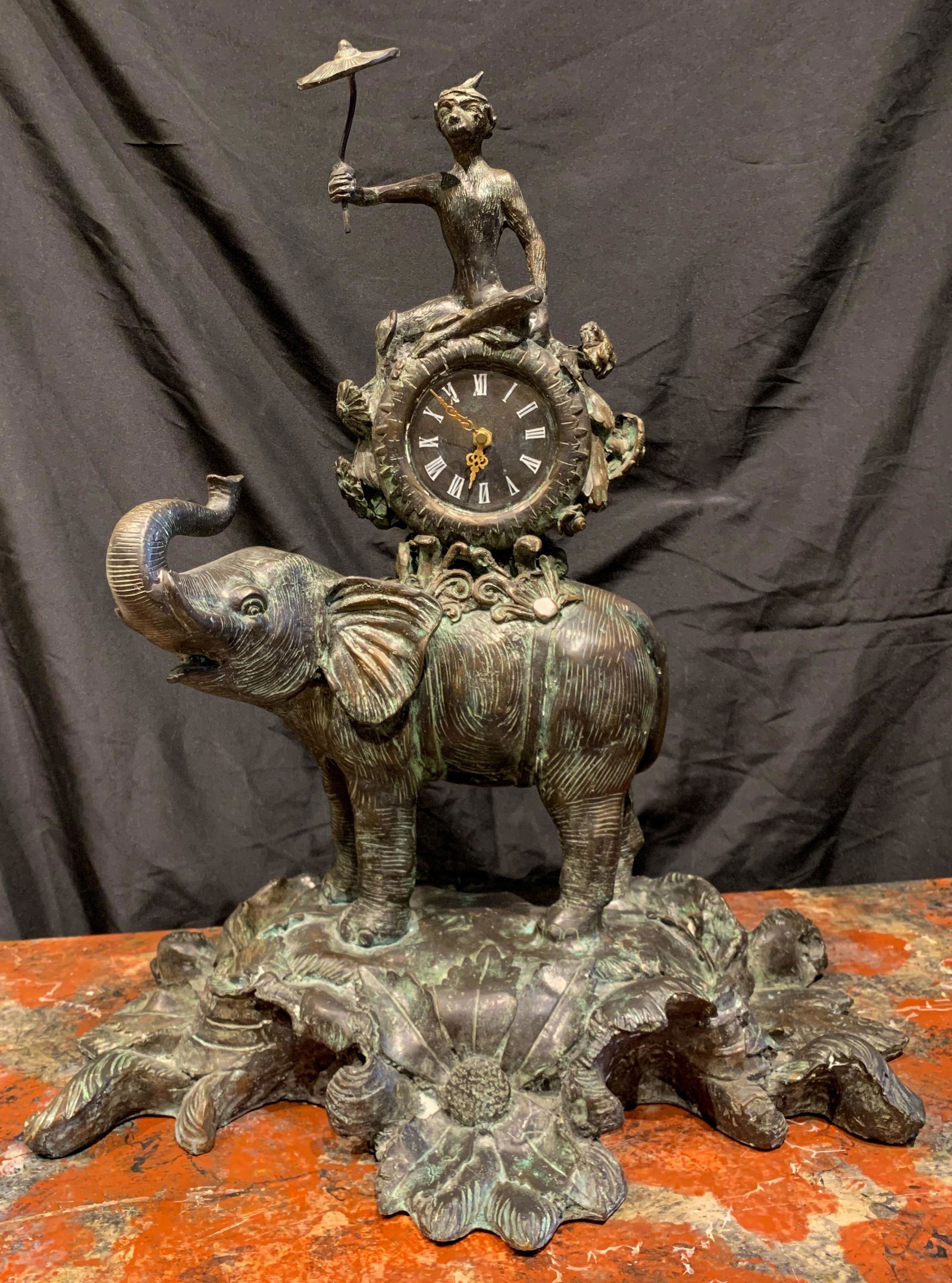 Oriental Style Bronze Elephant With Clock: By Maitland-smith, Good Quality; 20 Th C. 24 H X 21 W X 12 D