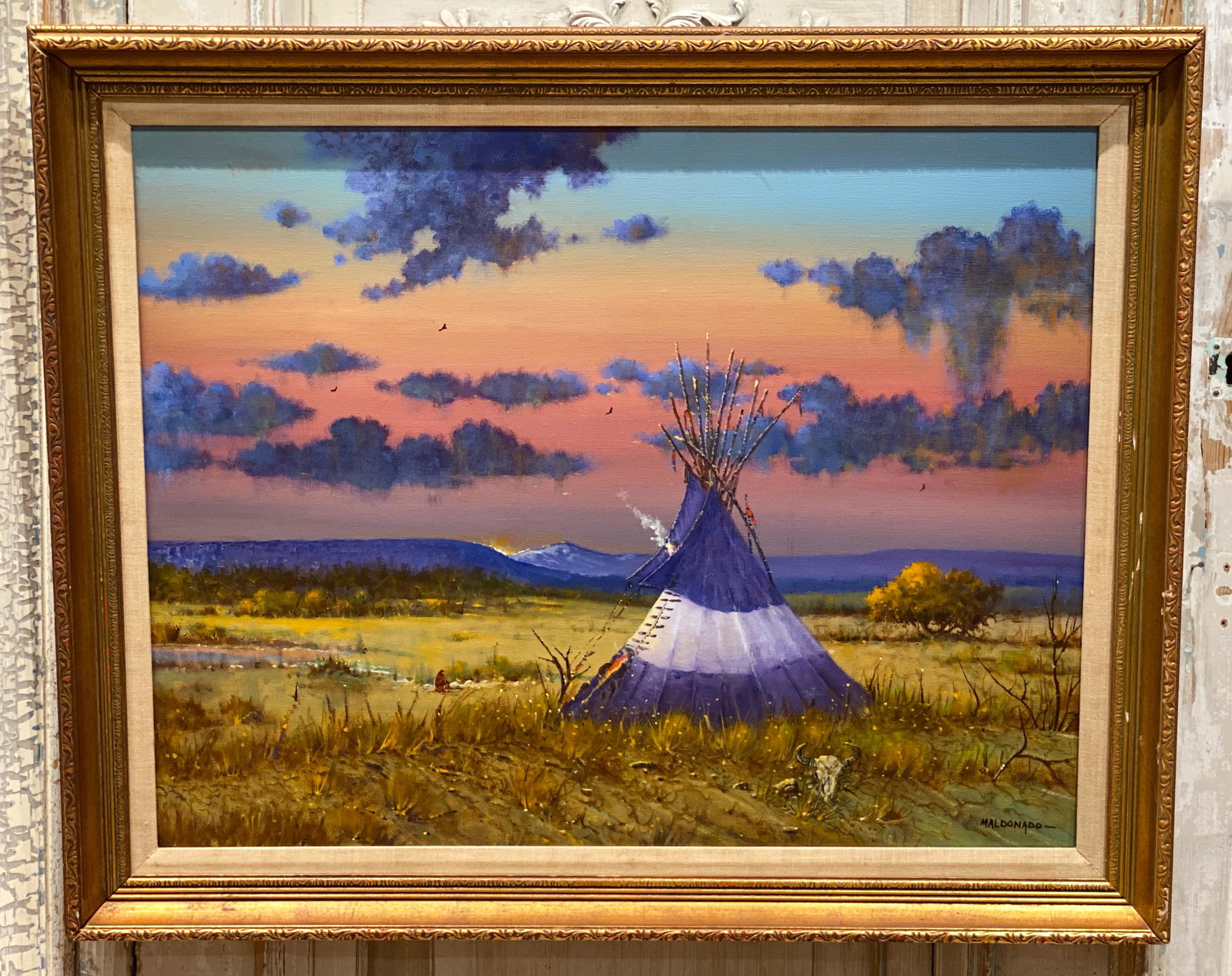 Indian Sunrise By Daniel Maldonado: 2012, 27x33, listed Austin, Texas artist Oil on canvas, good condition.