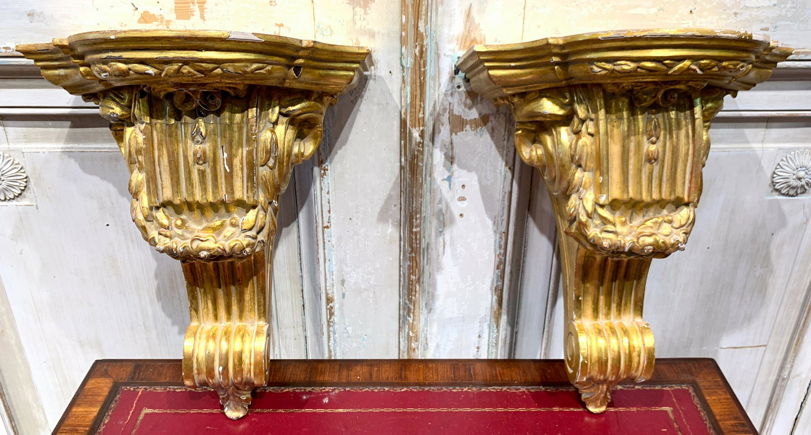 Pair Of French Gilt Wood Corbels: 17 H X 12 W X9 D