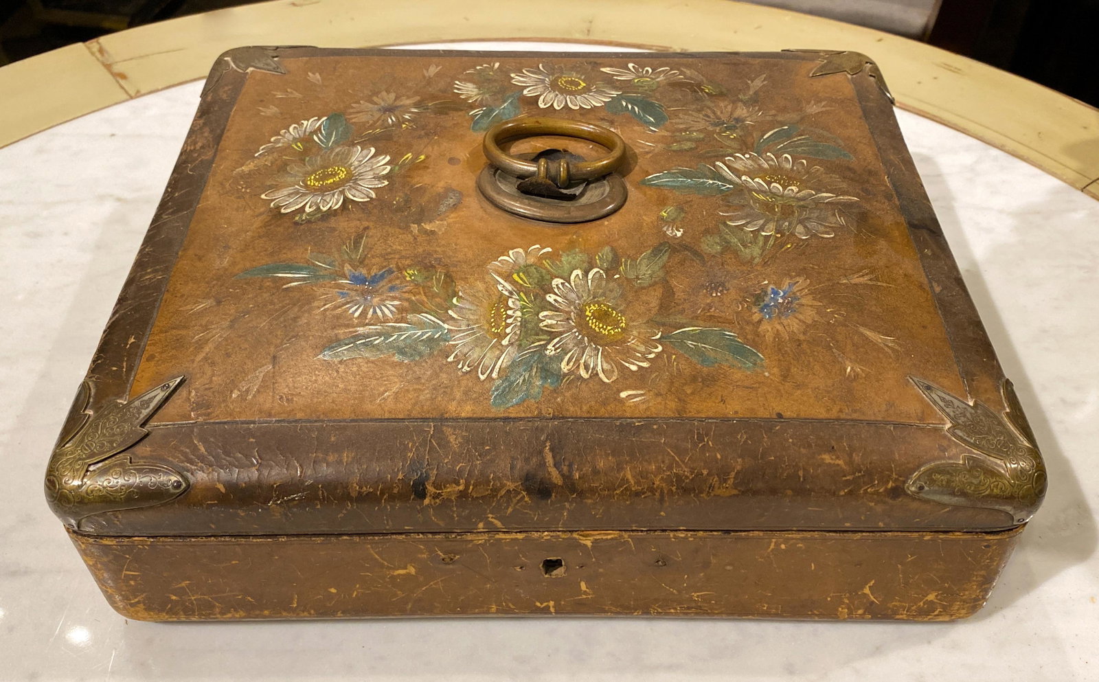 Antique Painted Sewing Box: With brass trim 19c