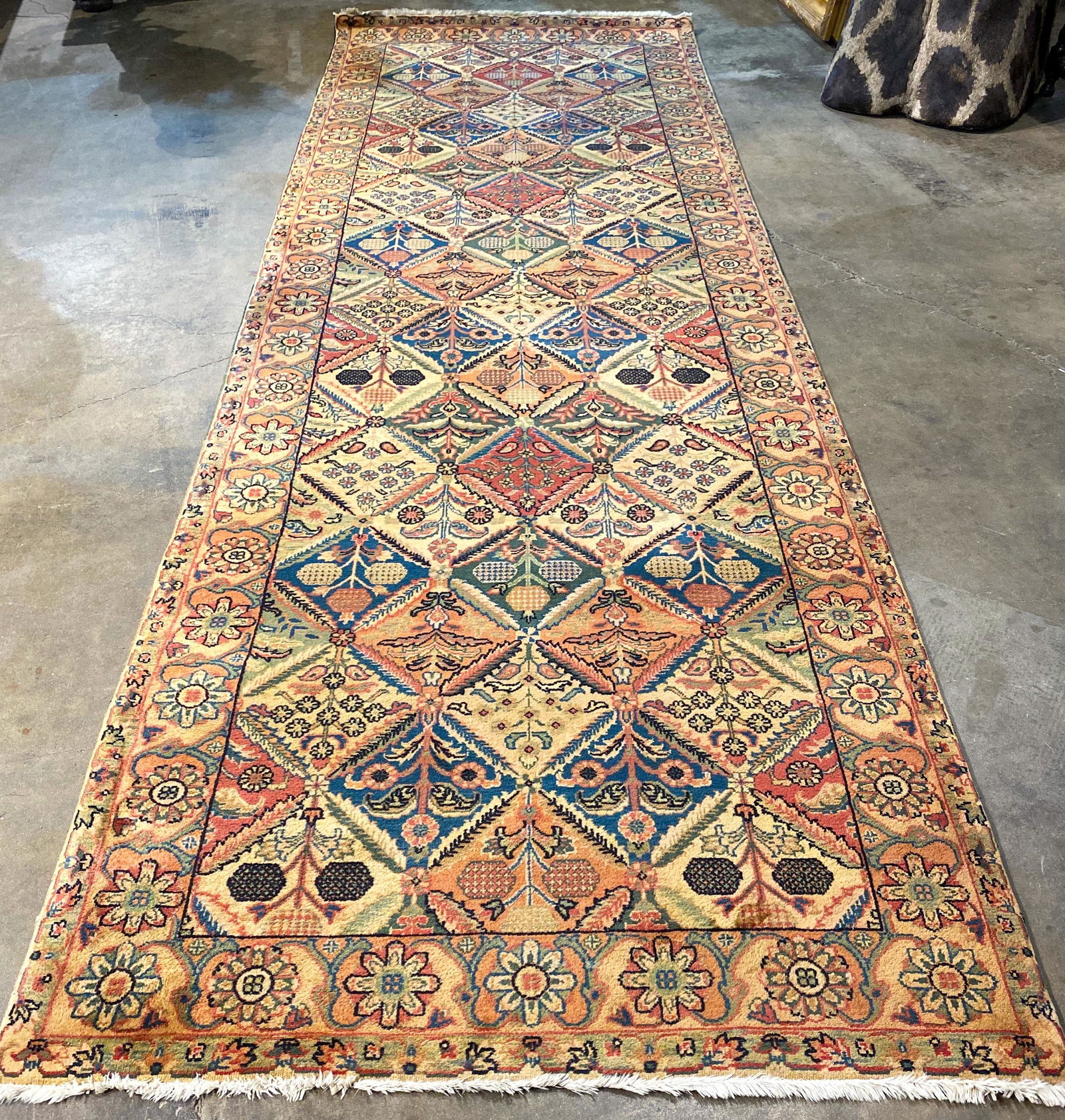 Persian Runner, Garden Pattern: 12.3x4 Rug, Semi Antique, Good Condition P2
